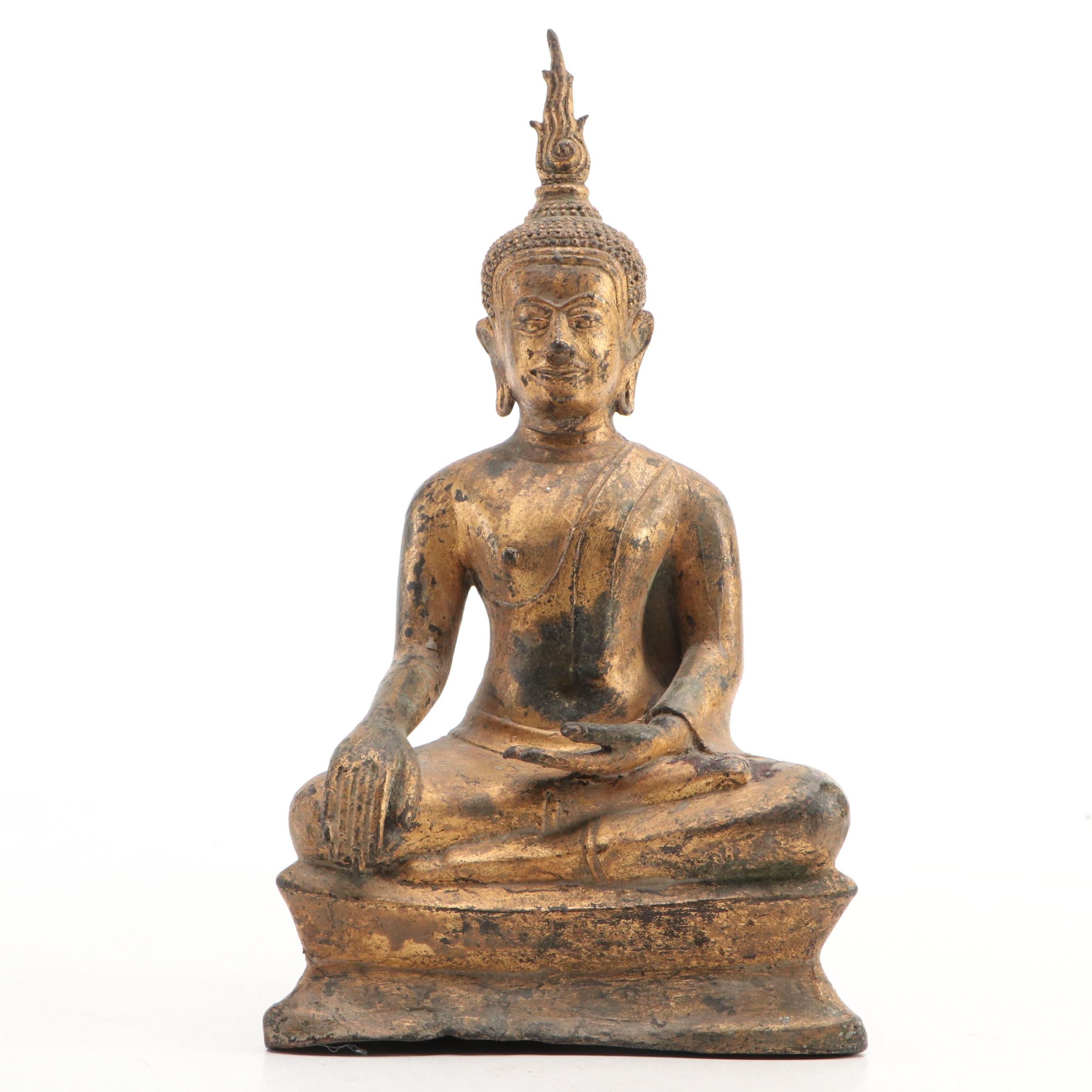 Tibetan Style Gilt Cast Metal Seated Buddha