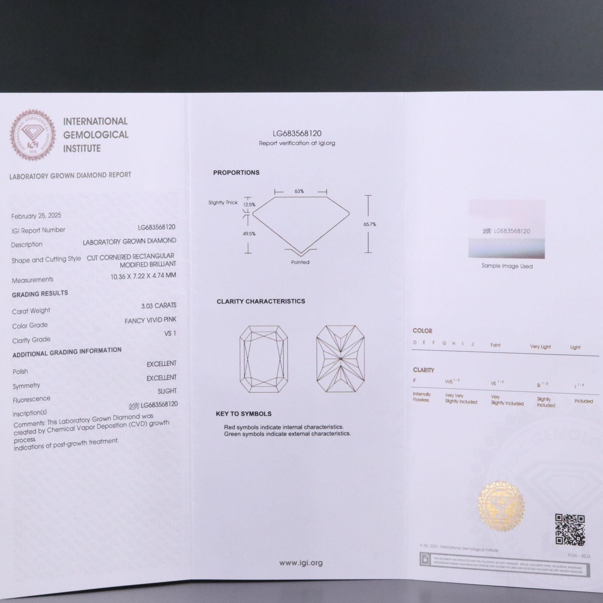 Loose 3.03 CT Lab Grown Fancy Pink Diamond with IGI Report
