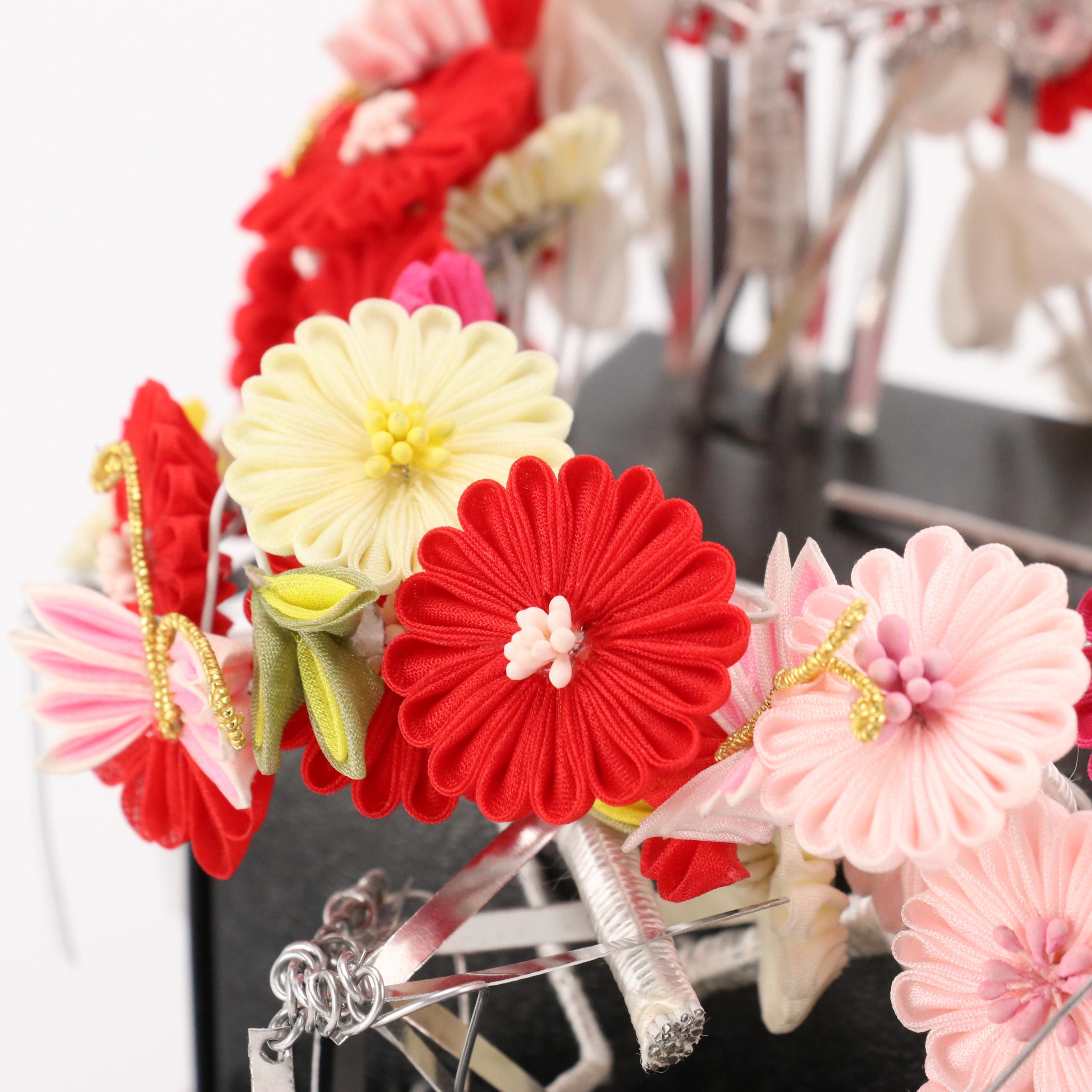 Japanese Pink/Red Prong Style Kanzashi Hair Ornaments with Box