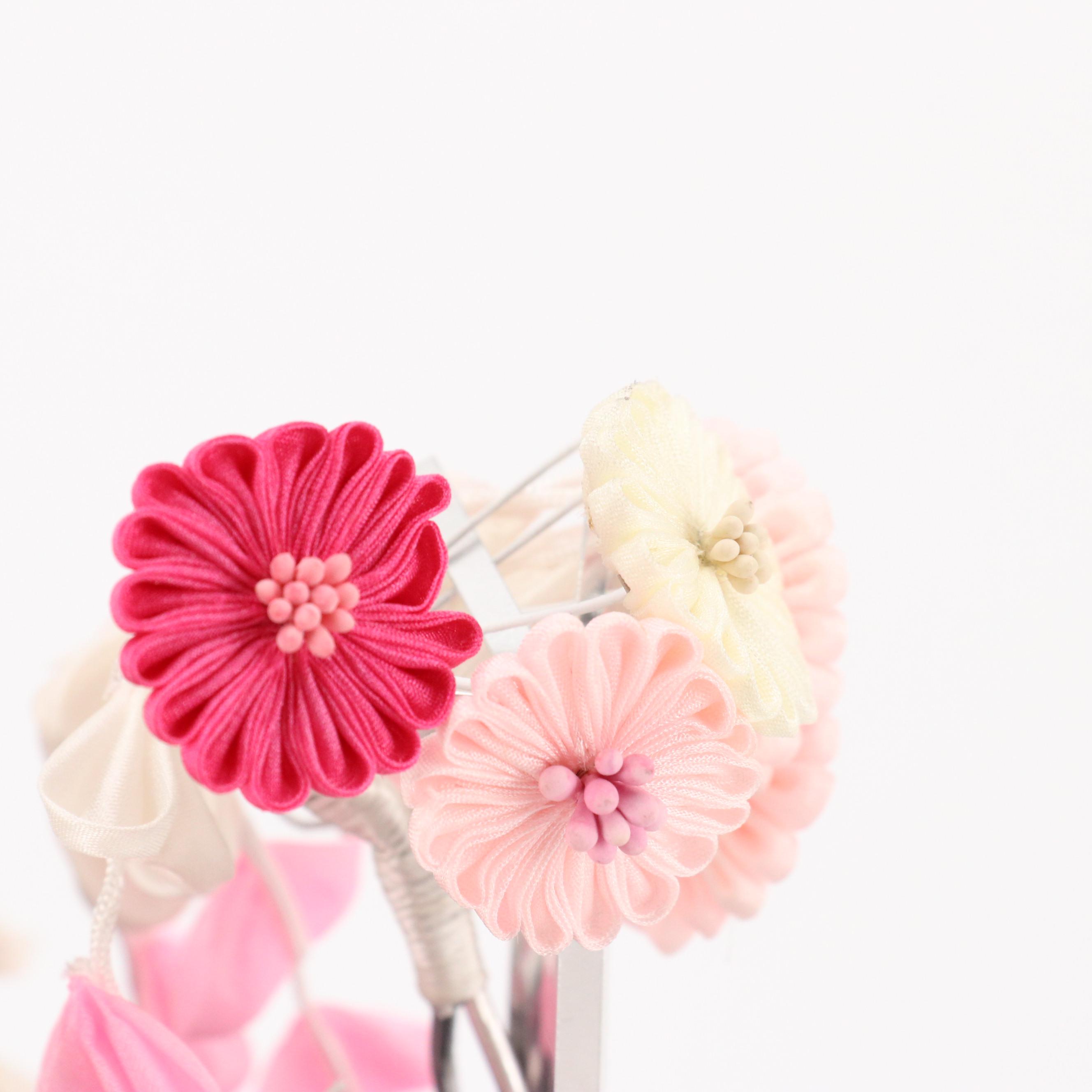 Japanese Pink/Red Prong Style Kanzashi Hair Ornaments with Box