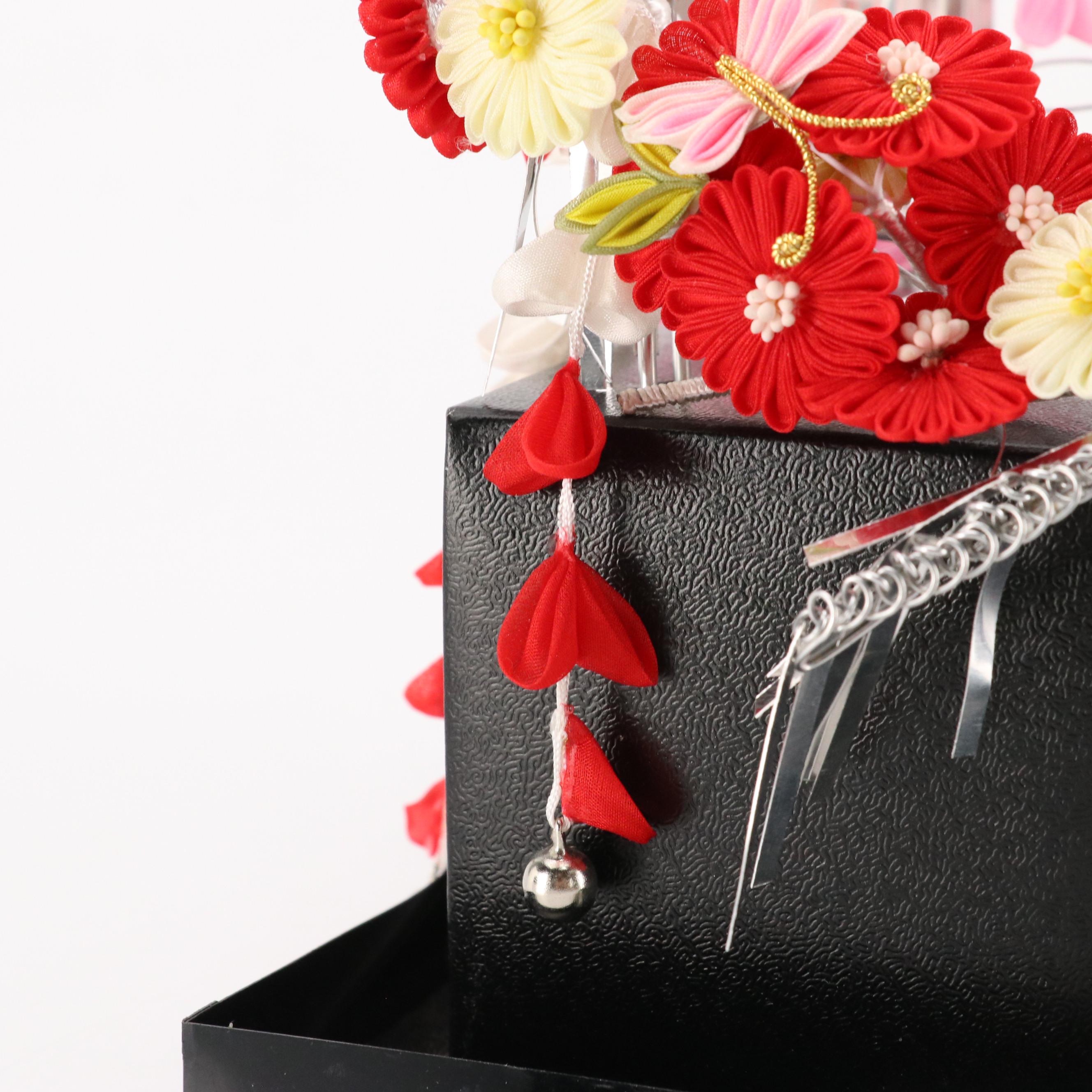 Japanese Pink/Red Prong Style Kanzashi Hair Ornaments with Box