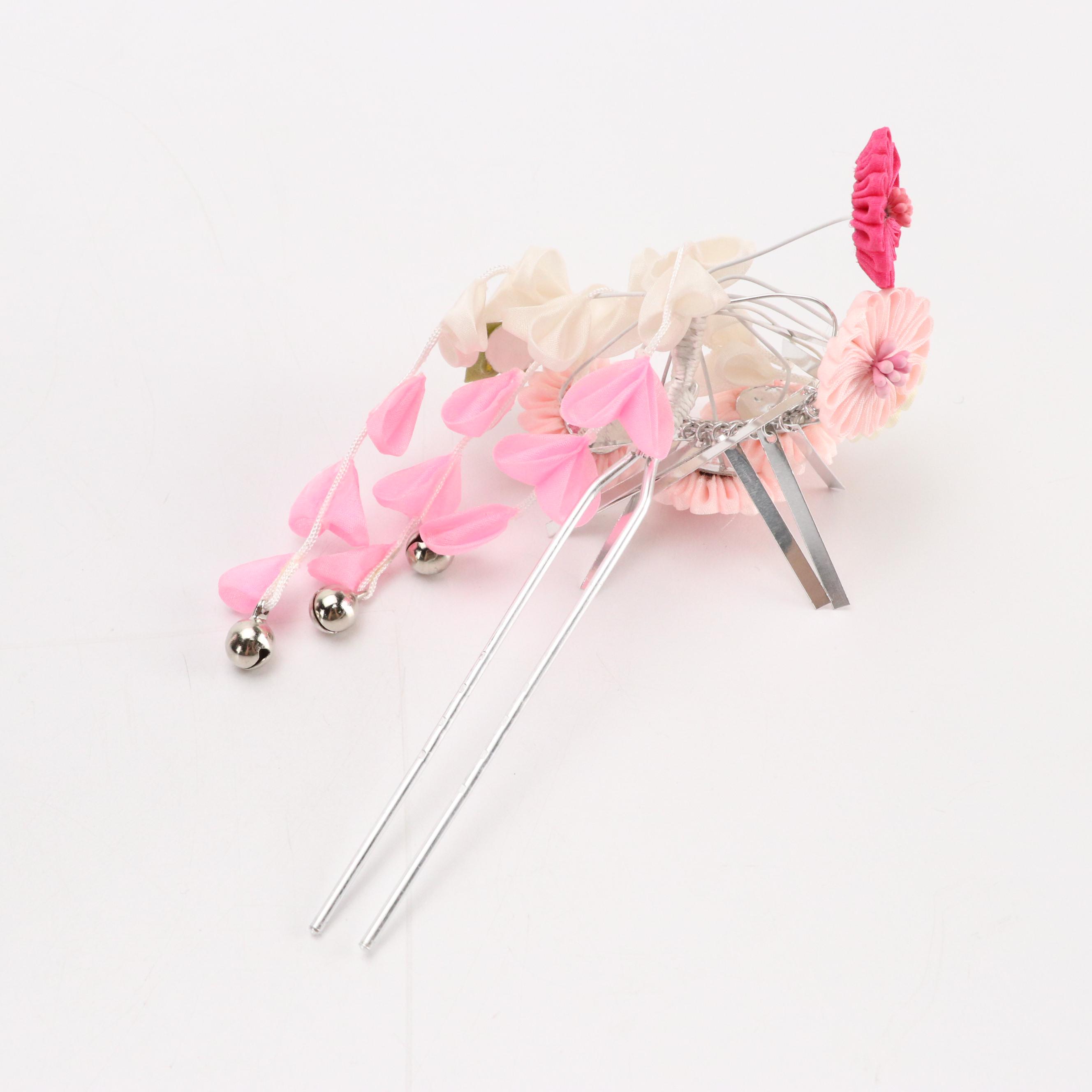 Japanese Pink/Red Prong Style Kanzashi Hair Ornaments with Box