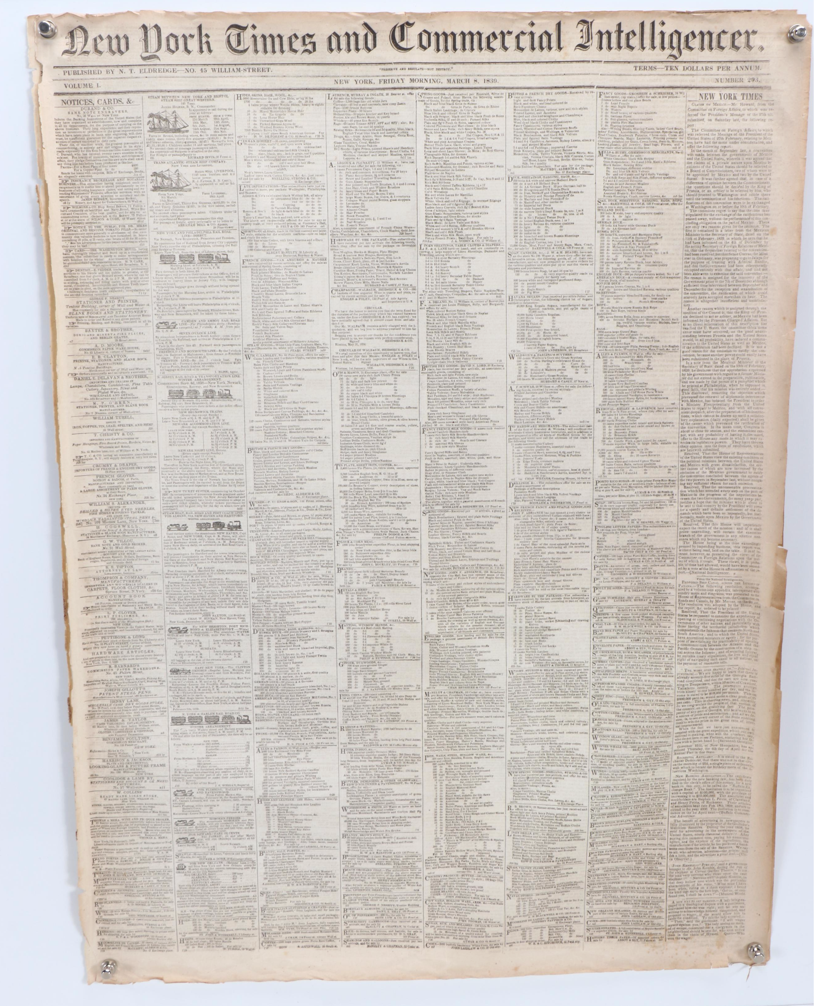 "New York Times and Commercial Intelligencer" and More 19th Century Newspapers