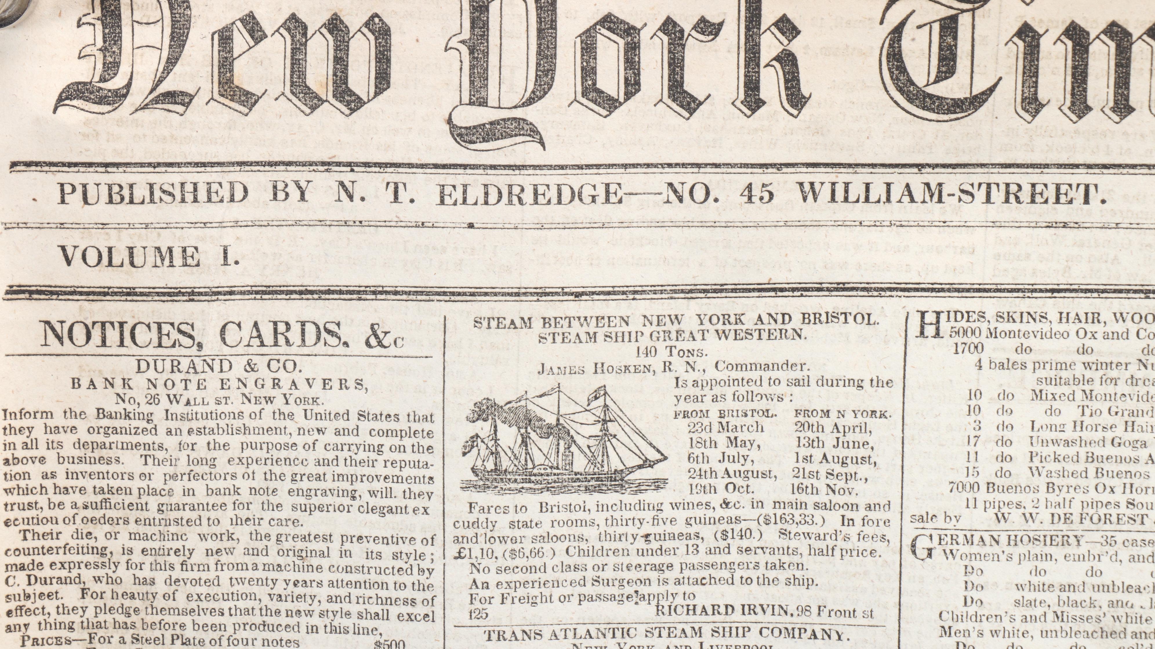"New York Times and Commercial Intelligencer" and More 19th Century Newspapers