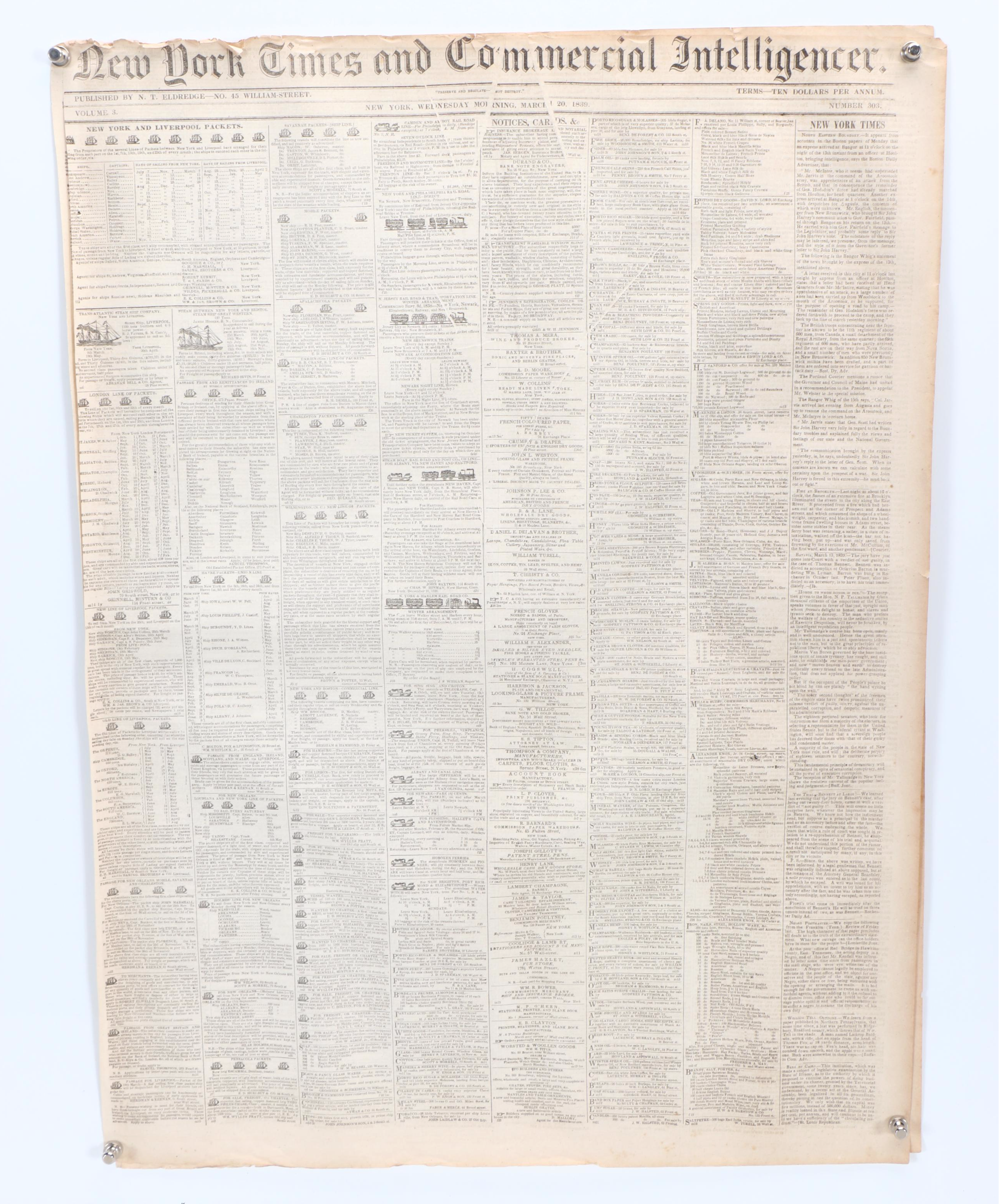 "New York Times and Commercial Intelligencer" and More 19th Century Newspapers