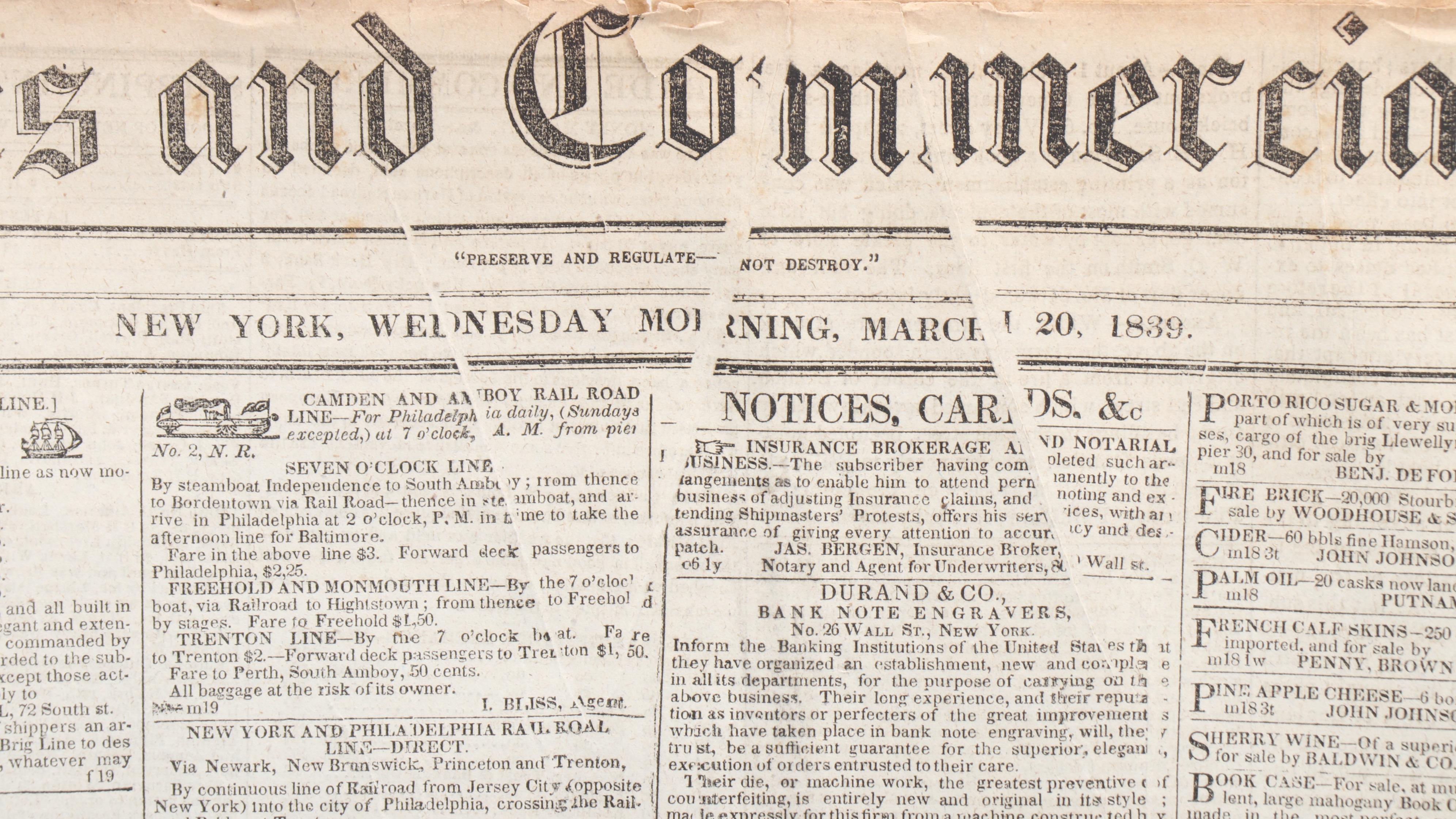 "New York Times and Commercial Intelligencer" and More 19th Century Newspapers