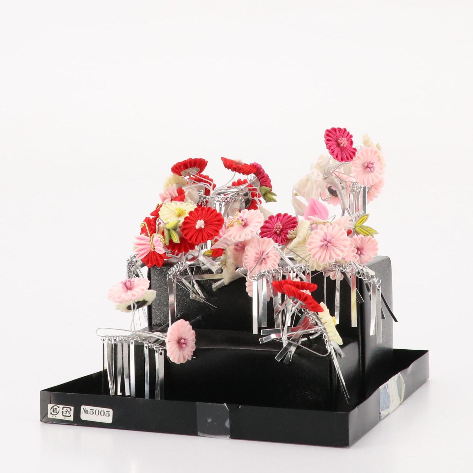 Japanese Pink/Red Prong Style Kanzashi Hair Ornaments with Box