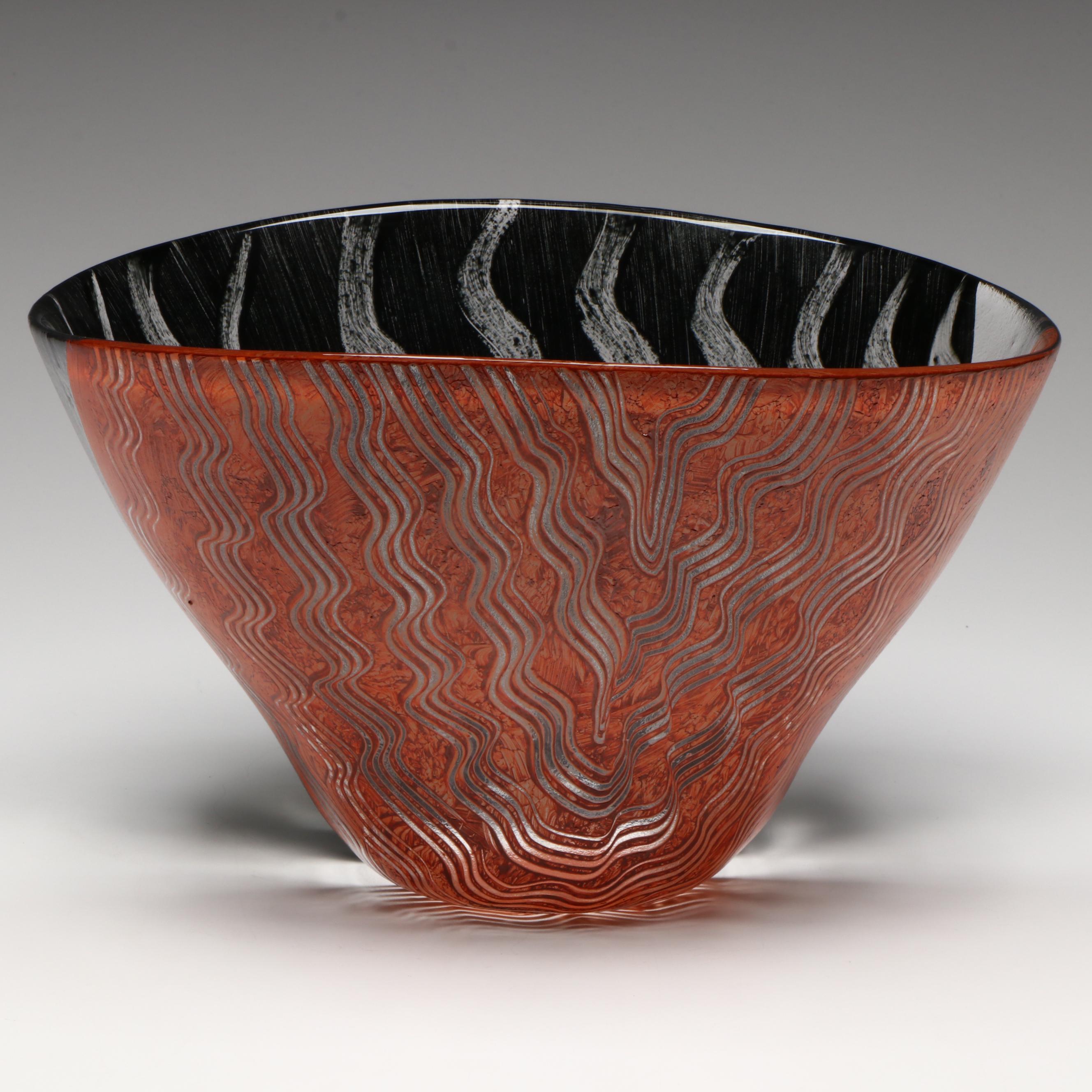 Monica Backström for Kosta Boda "Tonga" Hand-Painted Oval Glass Bowl