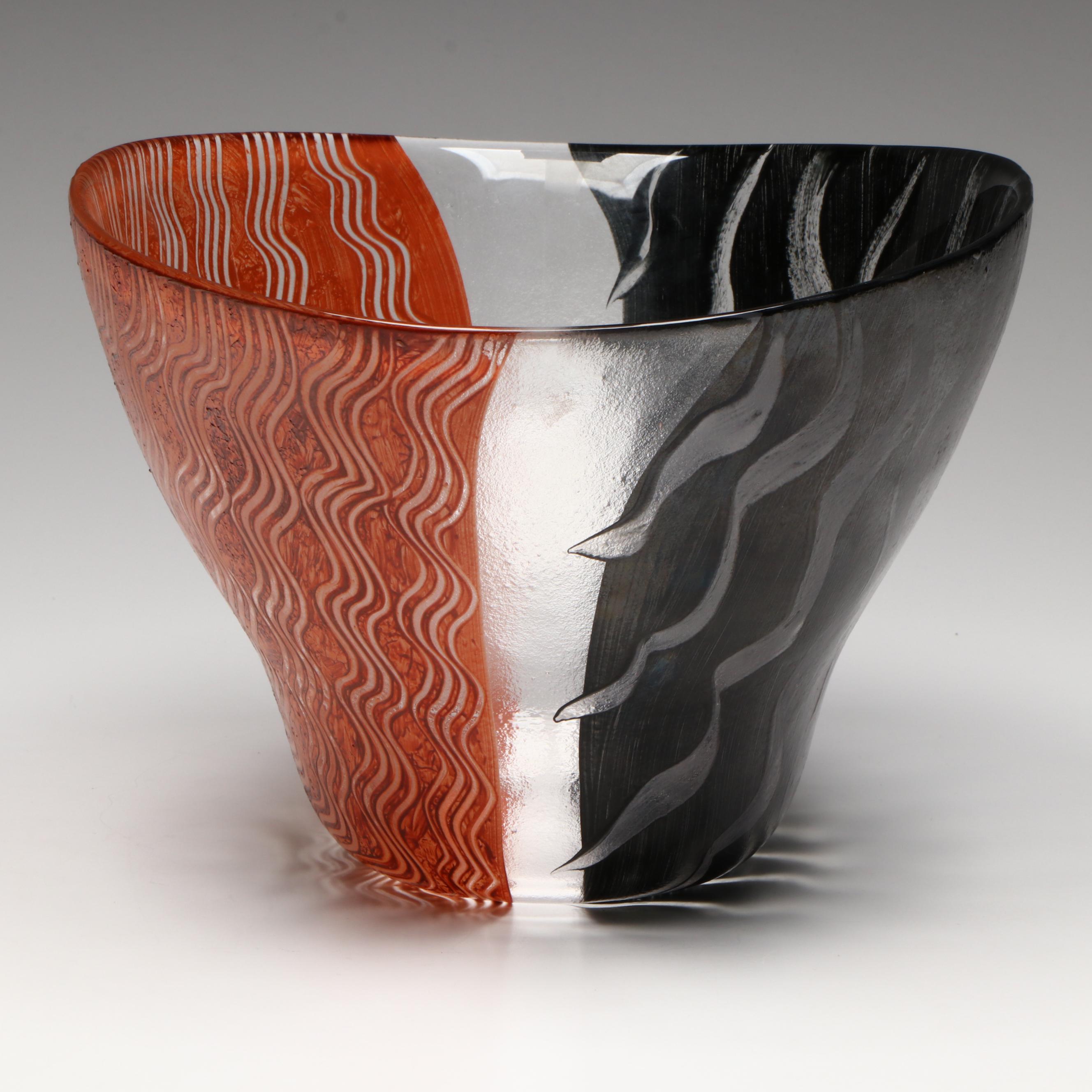 Monica Backström for Kosta Boda "Tonga" Hand-Painted Oval Glass Bowl