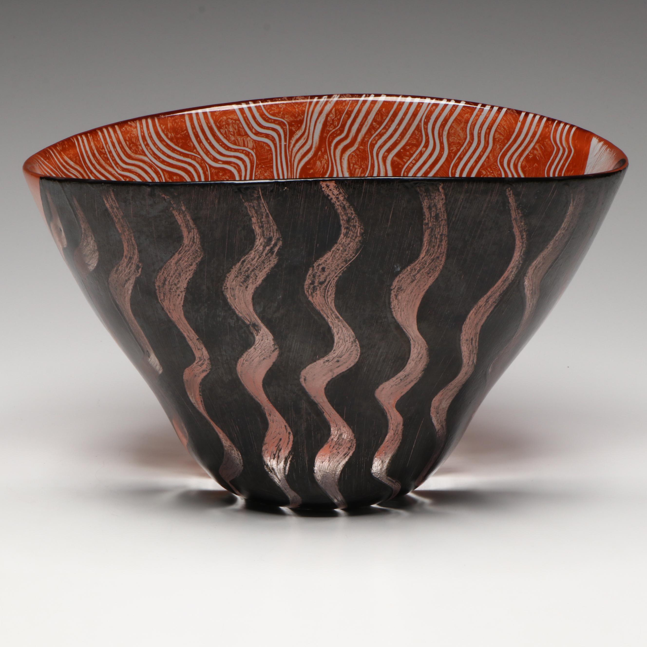 Monica Backström for Kosta Boda "Tonga" Hand-Painted Oval Glass Bowl