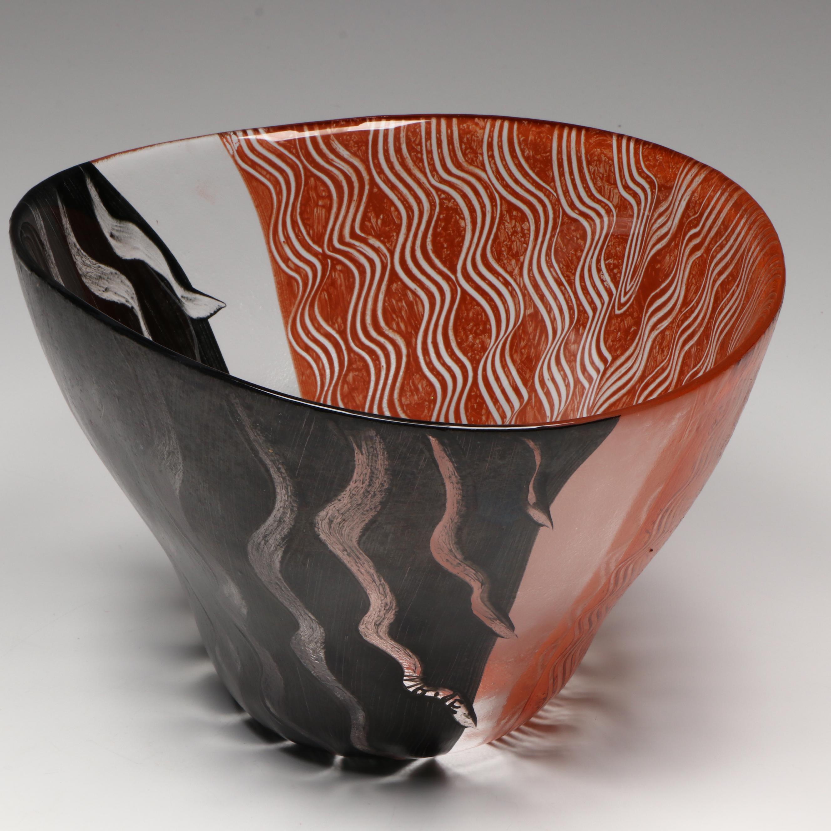 Monica Backström for Kosta Boda "Tonga" Hand-Painted Oval Glass Bowl