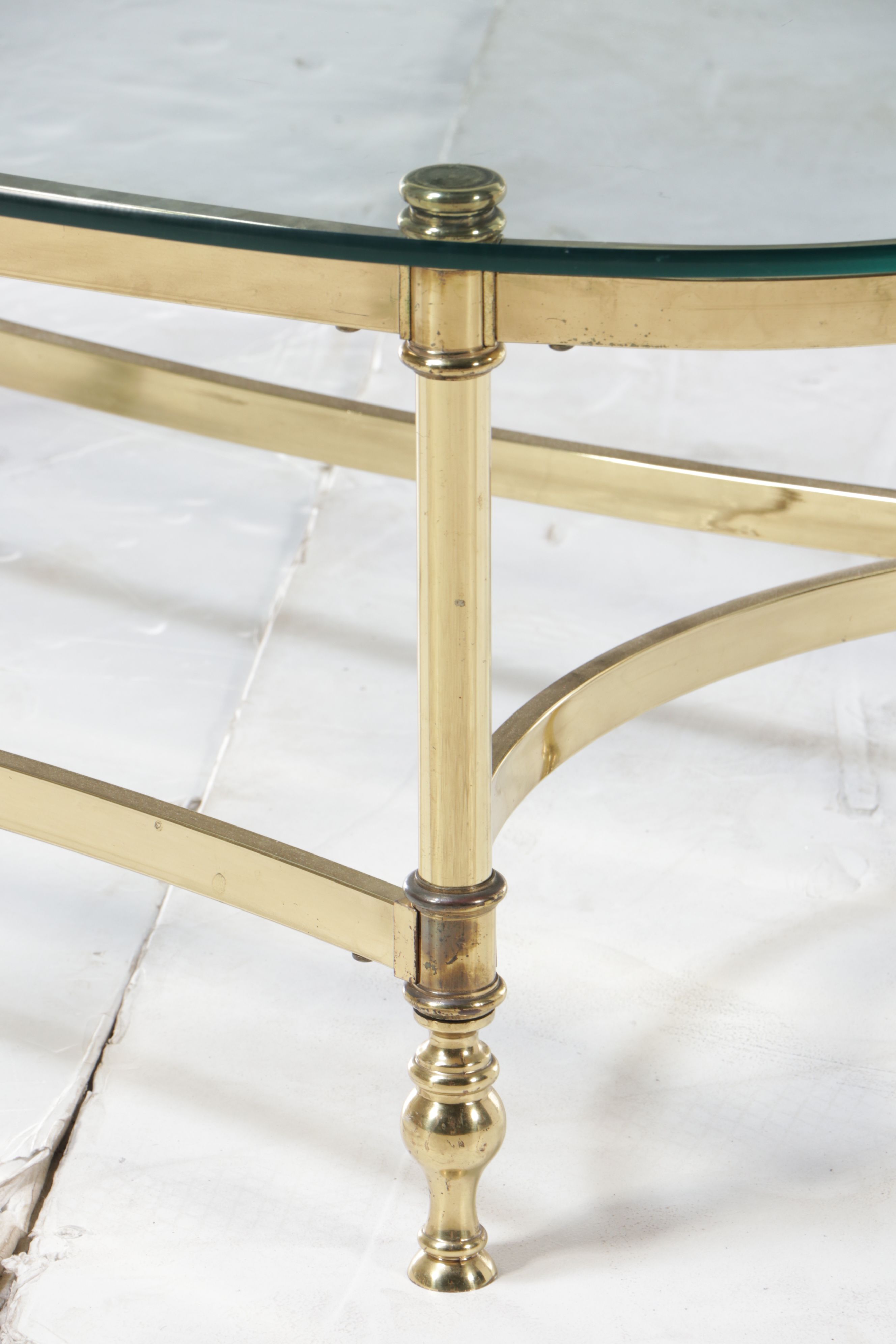 Mid Century Oval Glass Top Coffee Table with Brass Frame