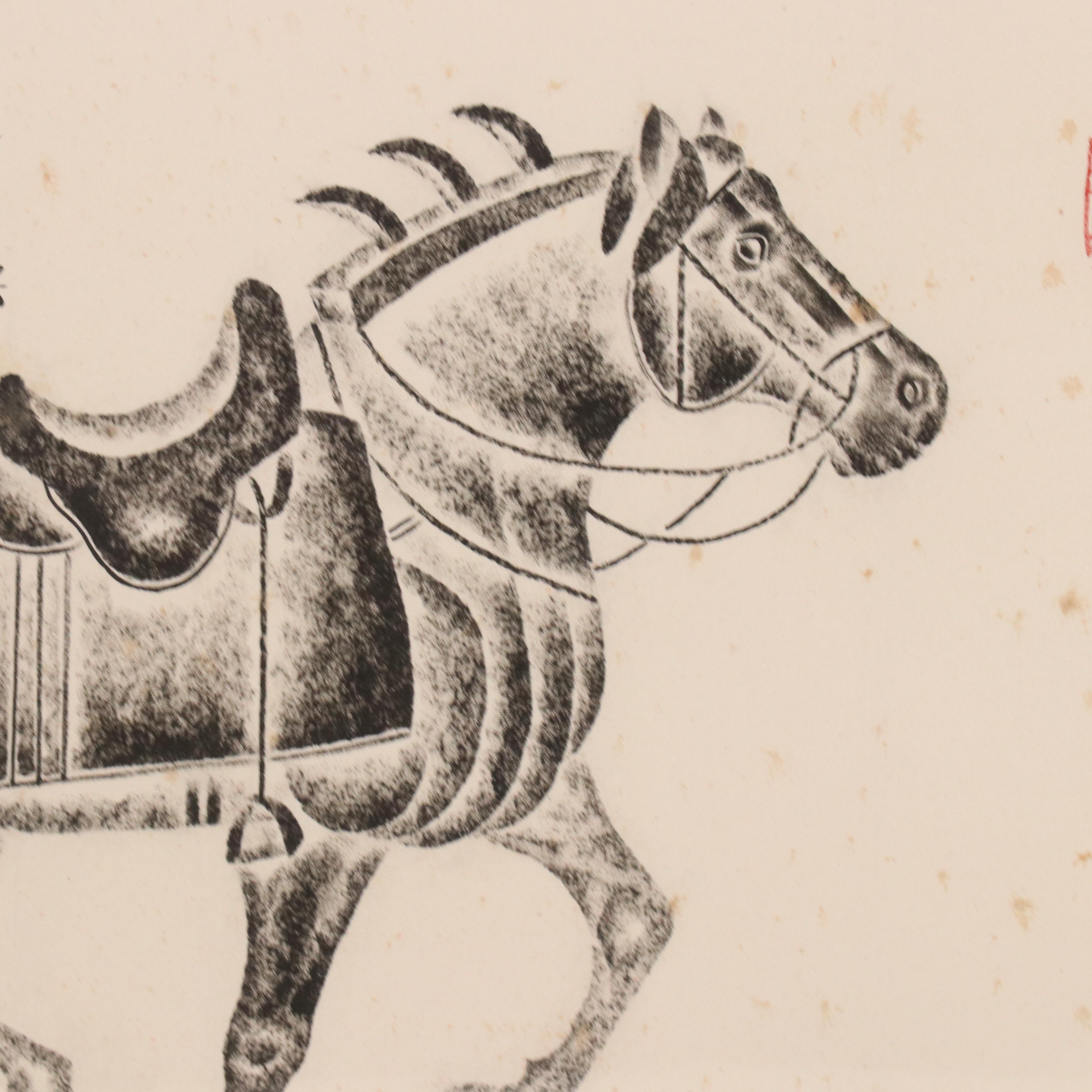 Chinese Temple Rubbing Depicting Three Taizong Horses, 20th Century