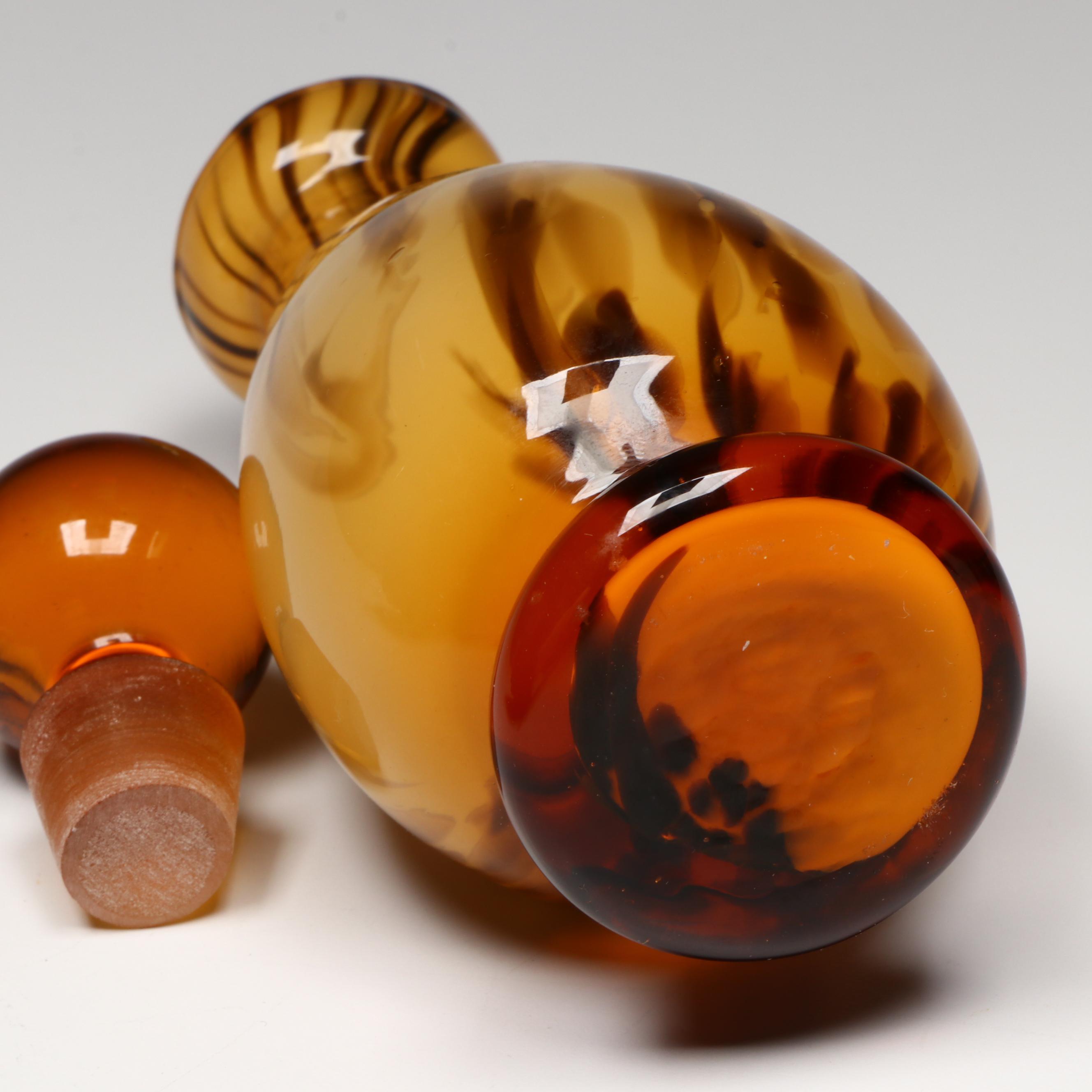 Kosta Boda Pedestal Bowl with Murano Style Hand-Blown Stoppered Bottle