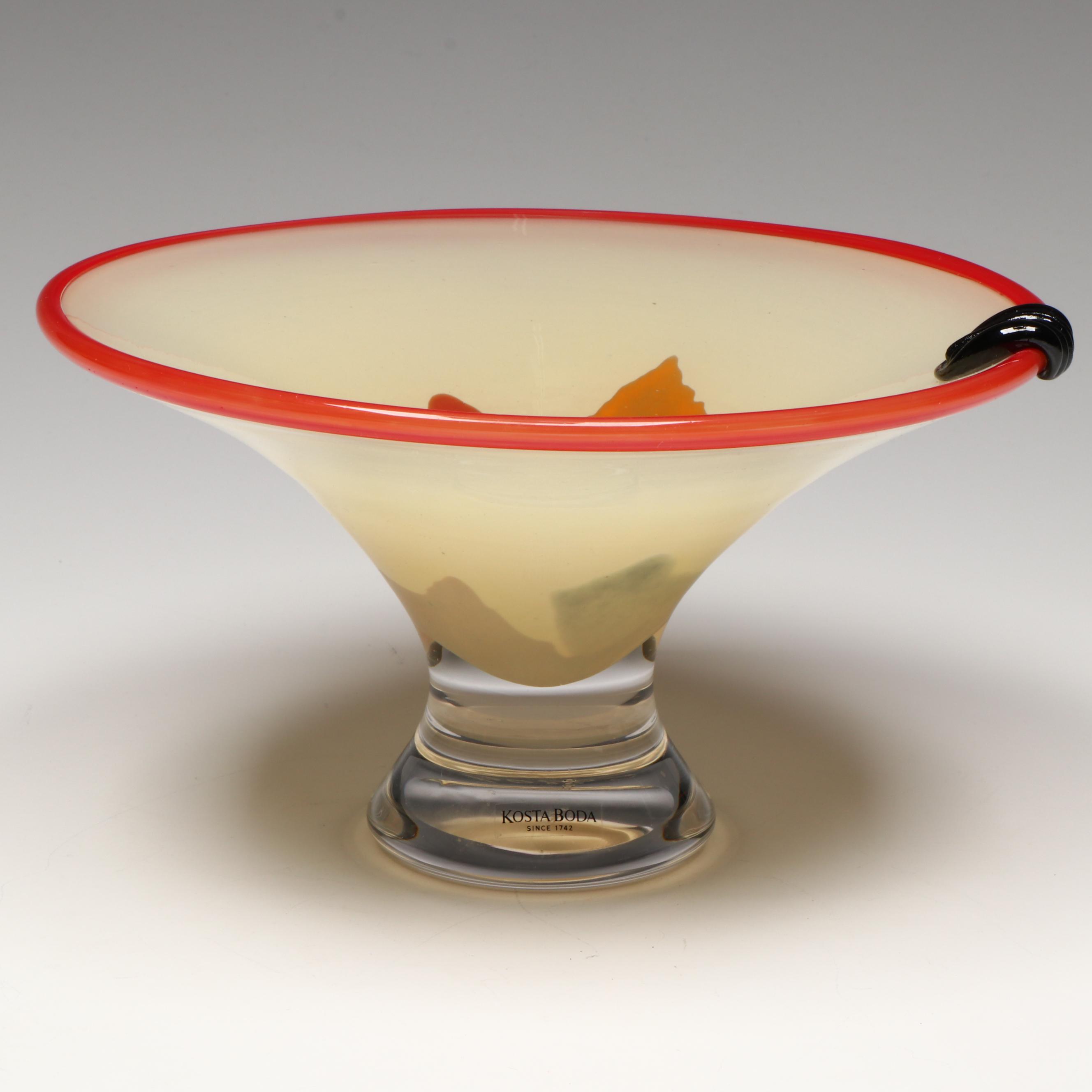 Kosta Boda Pedestal Bowl with Murano Style Hand-Blown Stoppered Bottle