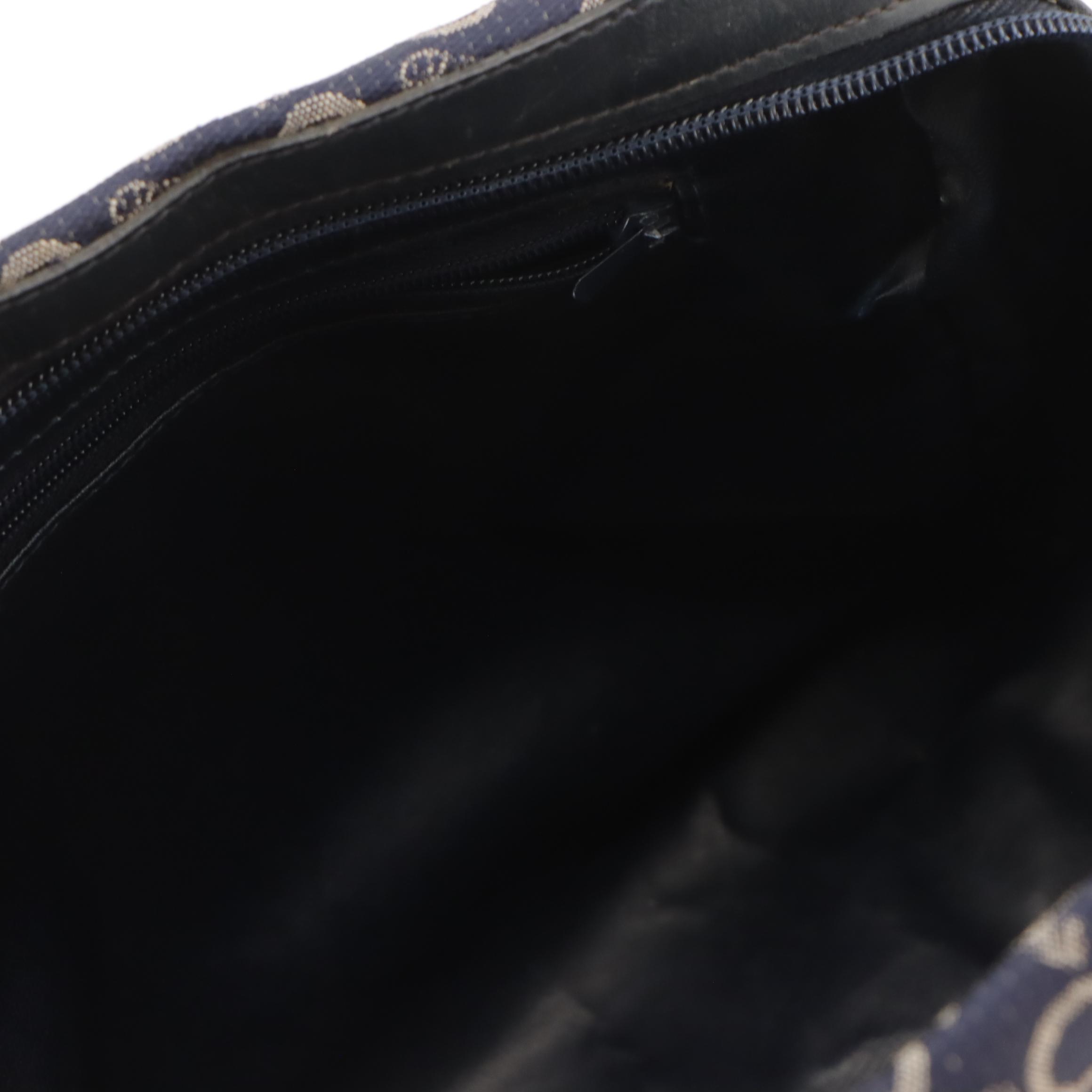 Celine Small Boston Handbag in Navy Blue C Carriage Canvas and Leather Trim