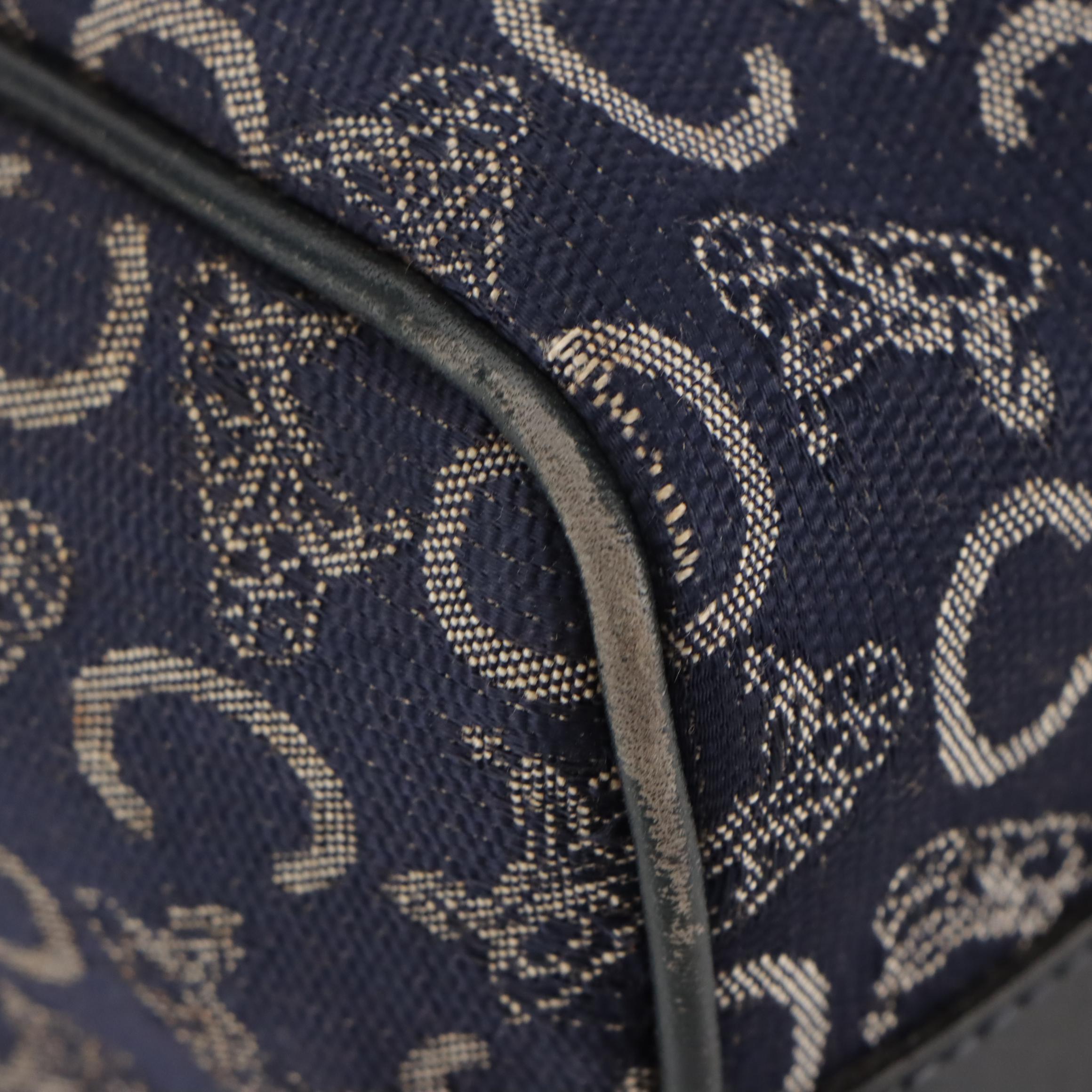 Celine Small Boston Handbag in Navy Blue C Carriage Canvas and Leather Trim