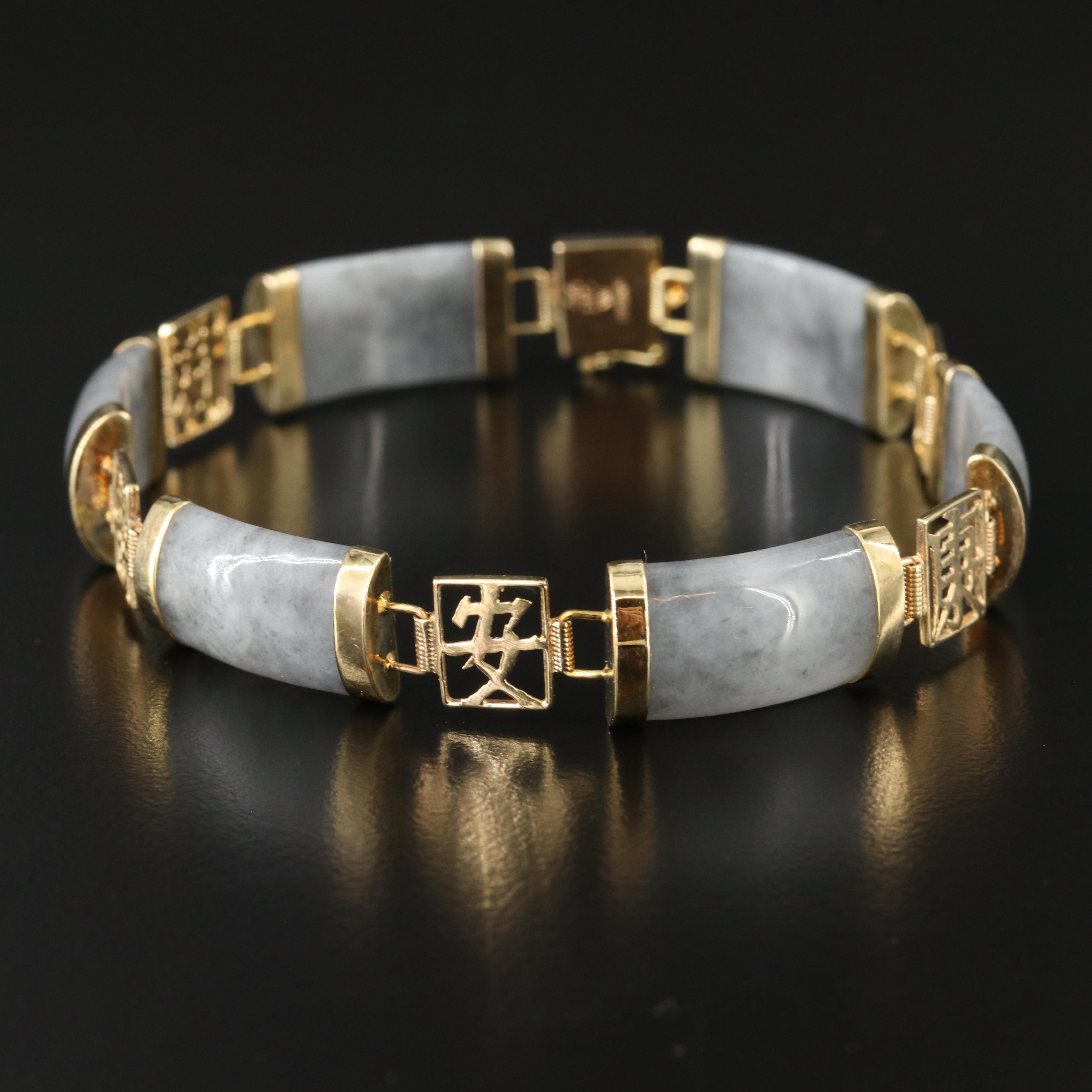 14K Jadeite Bracelet with Chinese Good Fortune Clasp