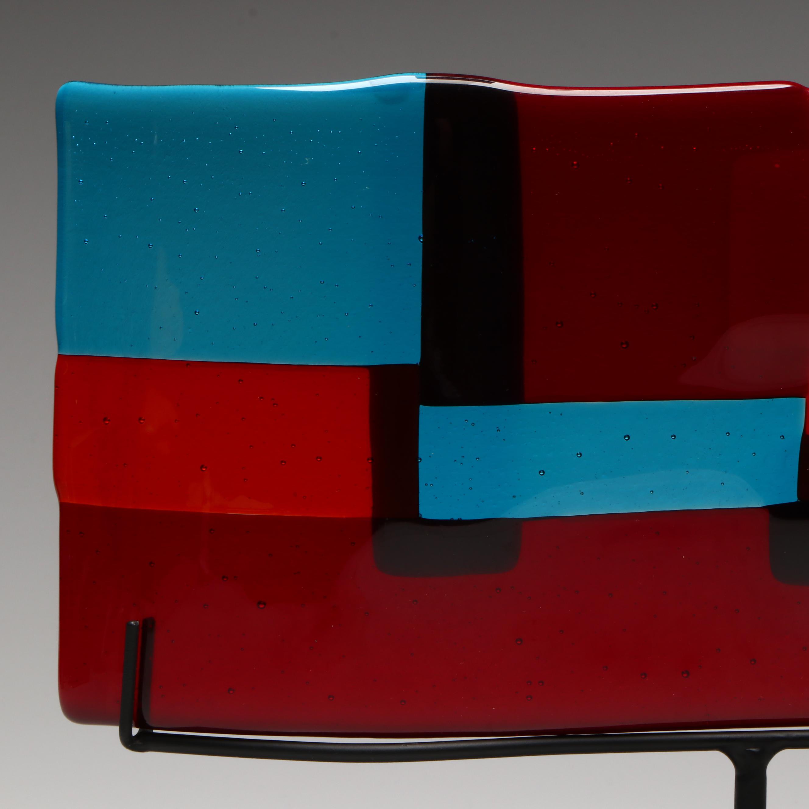 Signed Fused Art Glass Sculpture on Metal Stand, 2004
