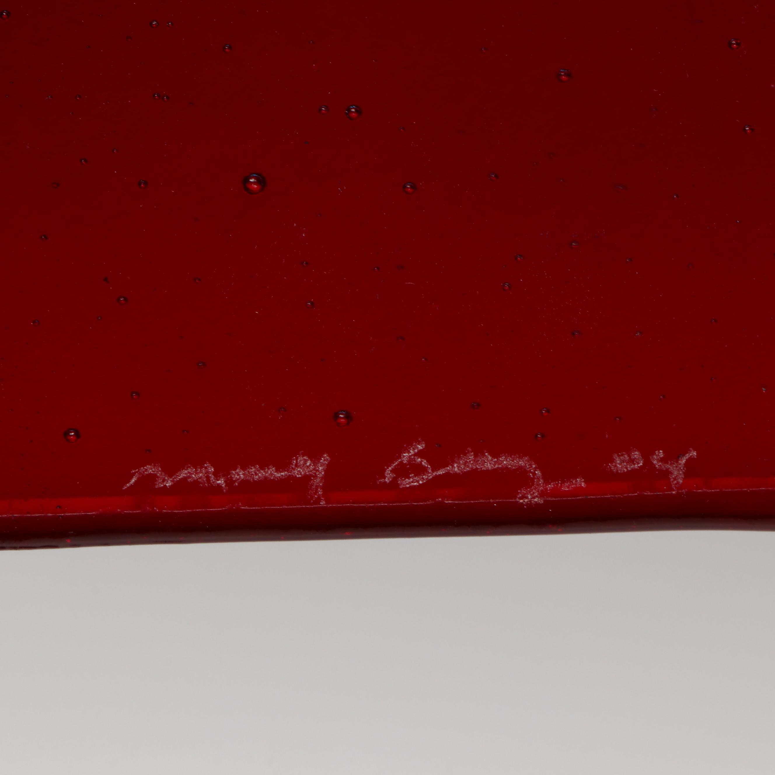 Signed Fused Art Glass Sculpture on Metal Stand, 2004