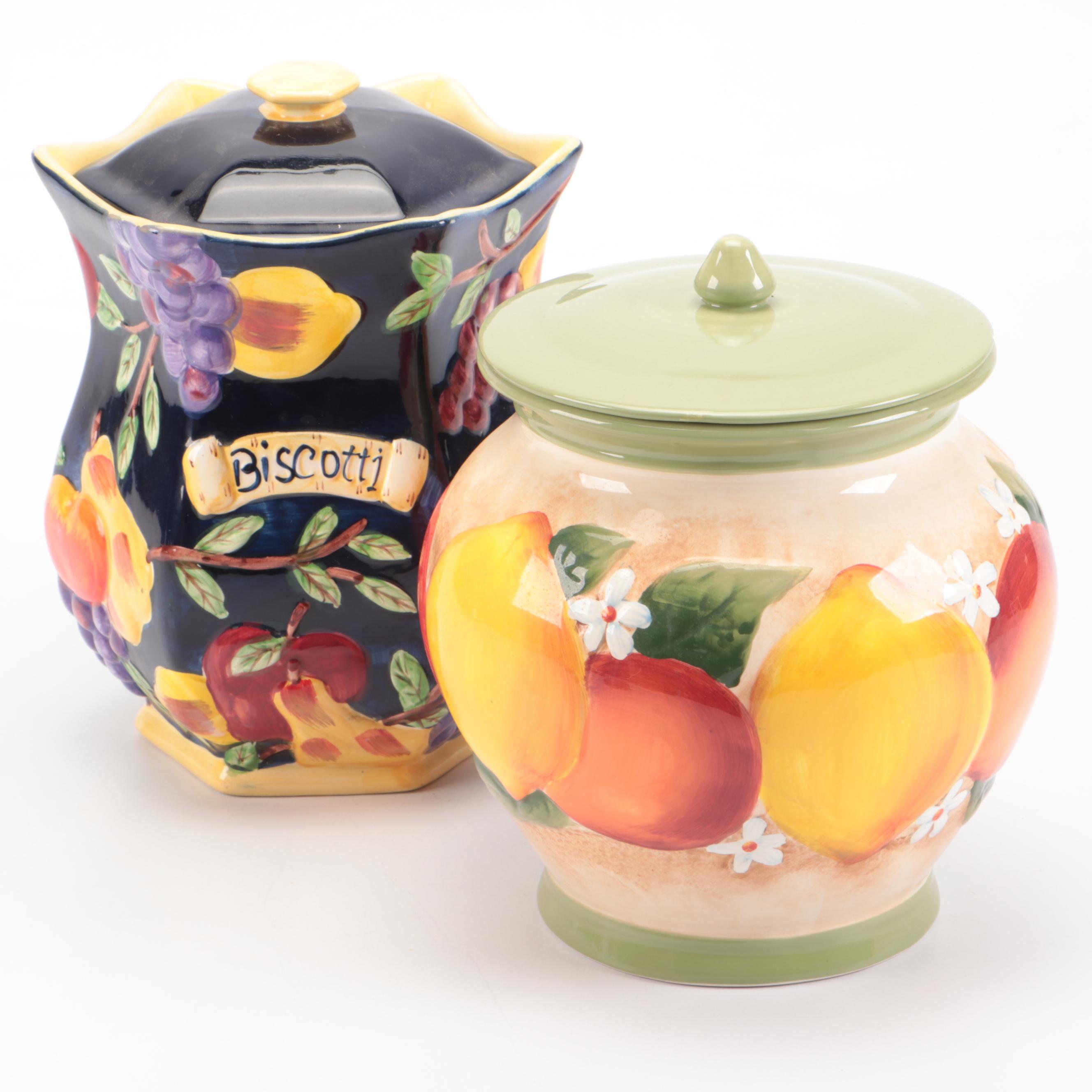 Italian Style Ceramic Hand-Painted Biscotti and Other Cookie Jars