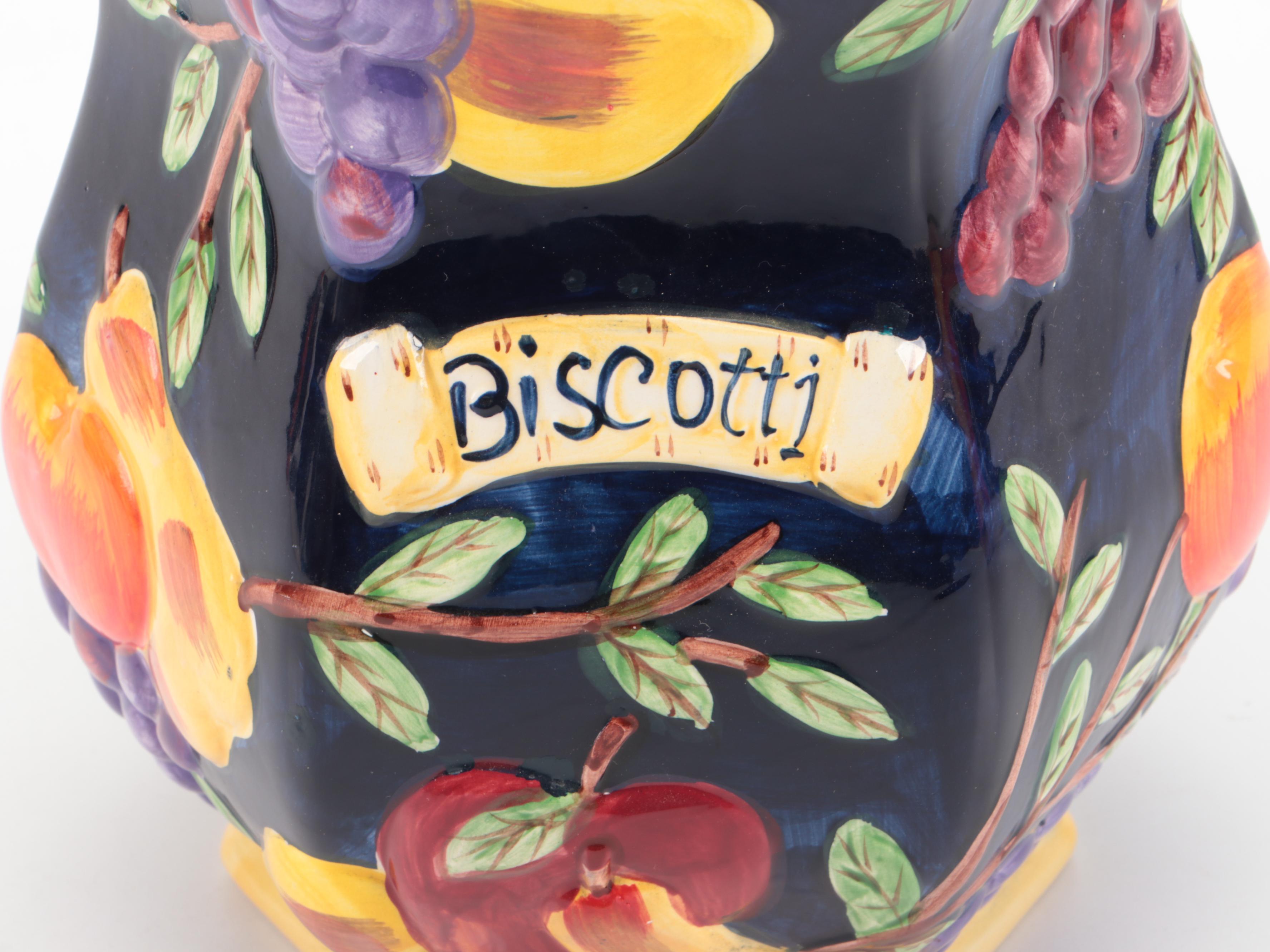 Italian Style Ceramic Hand-Painted Biscotti and Other Cookie Jars