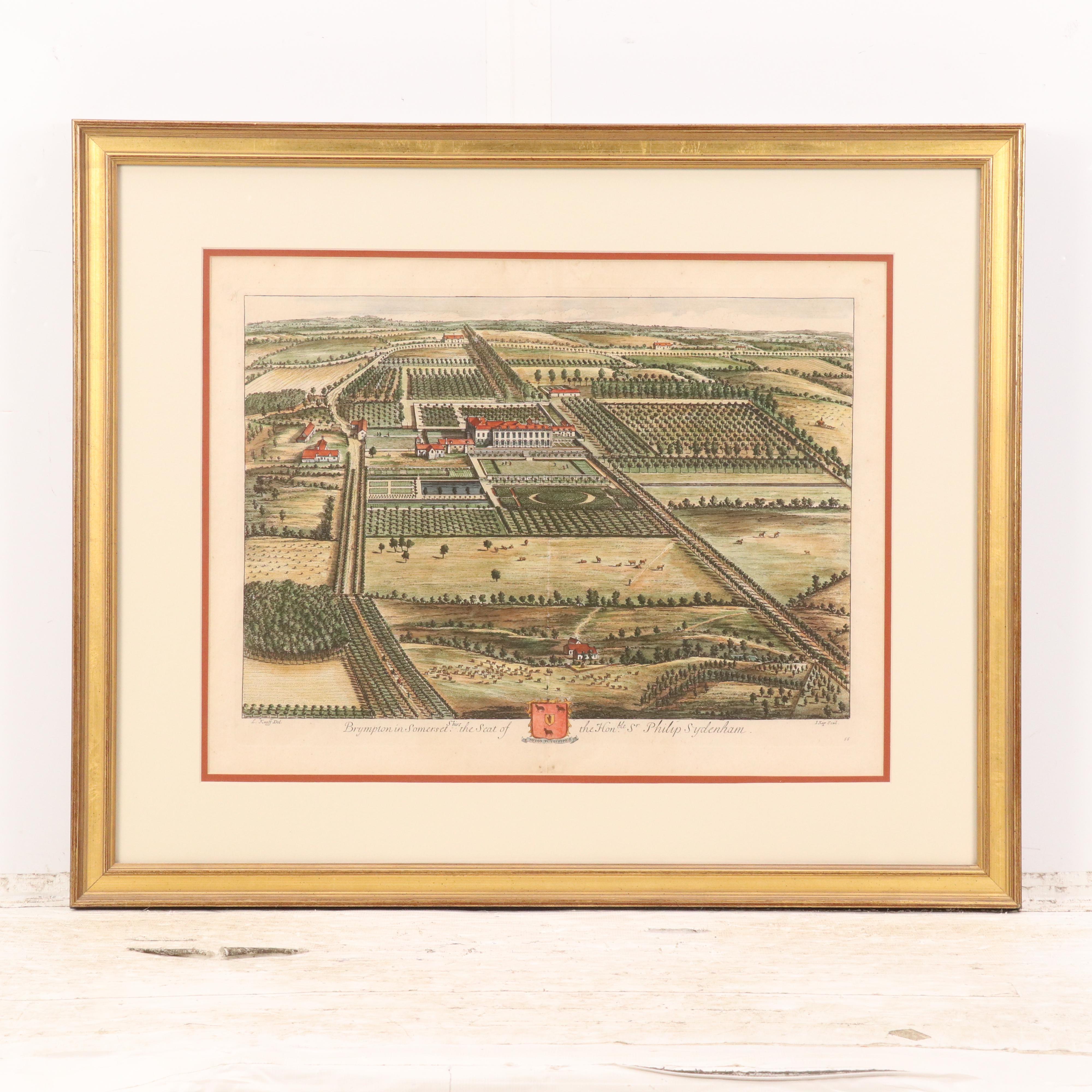 "Kip's Views" Johannes Kip After Leonard Knyff Hand-Colored Engravings, 18th C.