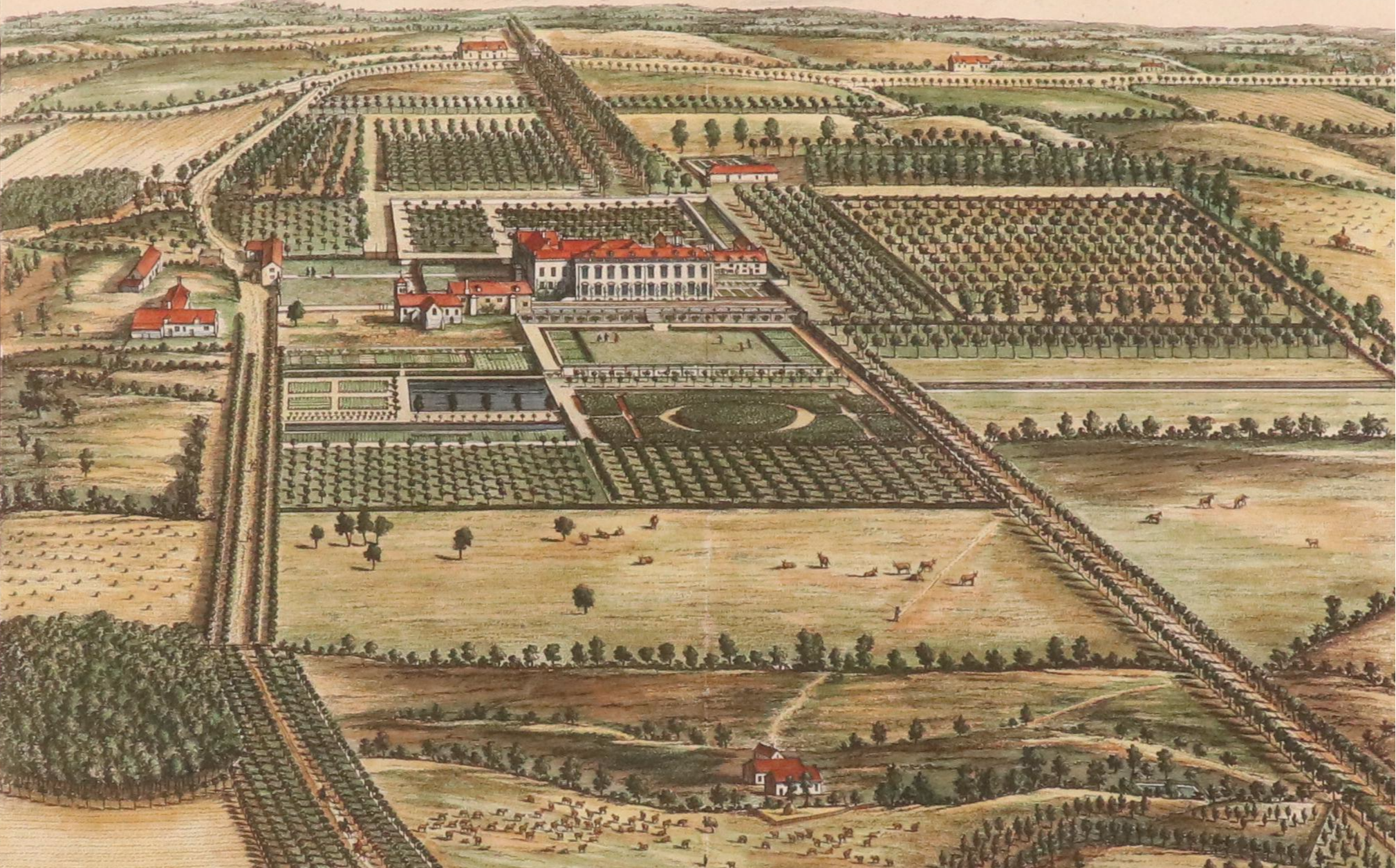 "Kip's Views" Johannes Kip After Leonard Knyff Hand-Colored Engravings, 18th C.