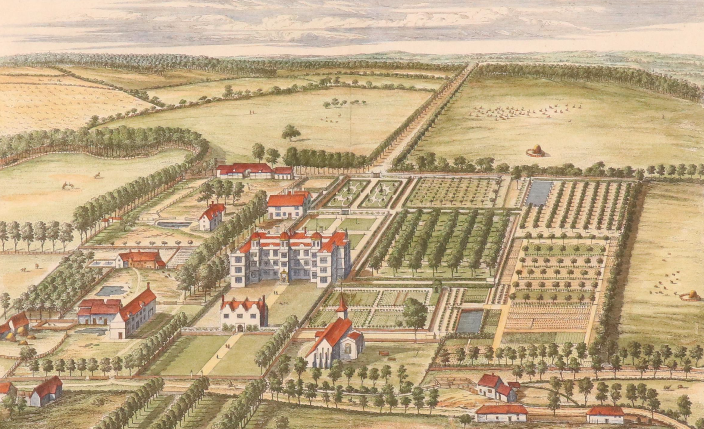 "Kip's Views" Johannes Kip After Leonard Knyff Hand-Colored Engravings, 18th C.