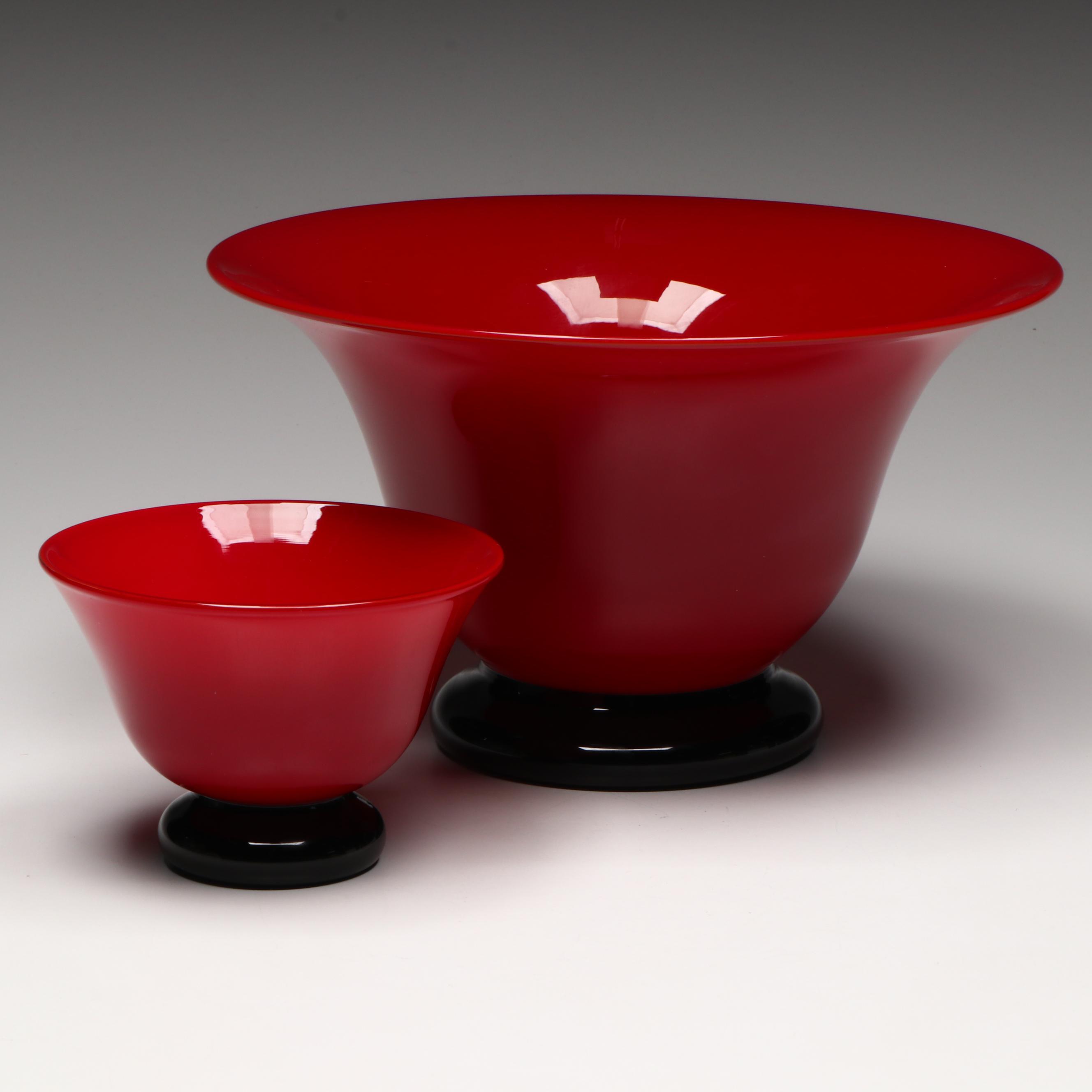 Donald Carlson Red and Black Art Glass Bowls, 1987–1988