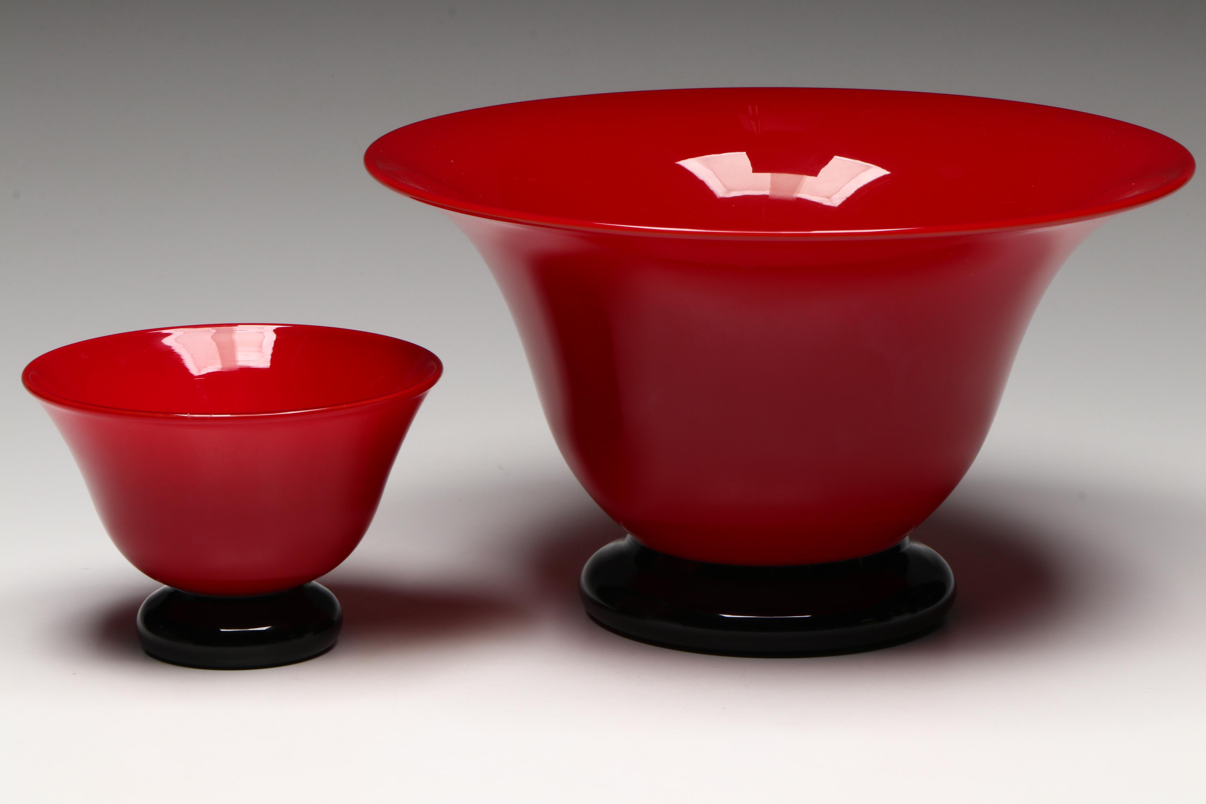 Donald Carlson Red and Black Art Glass Bowls, 1987–1988