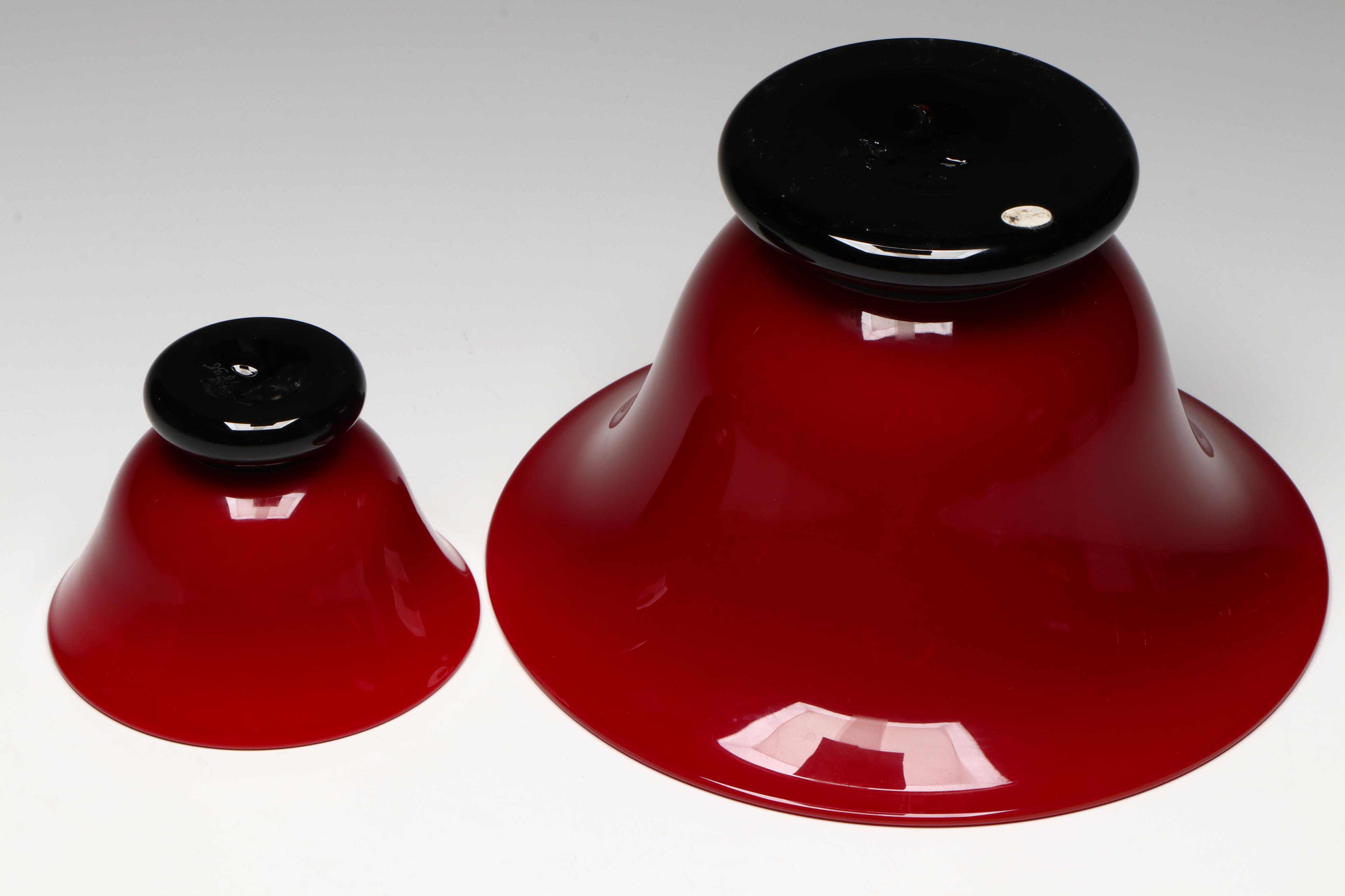 Donald Carlson Red and Black Art Glass Bowls, 1987–1988