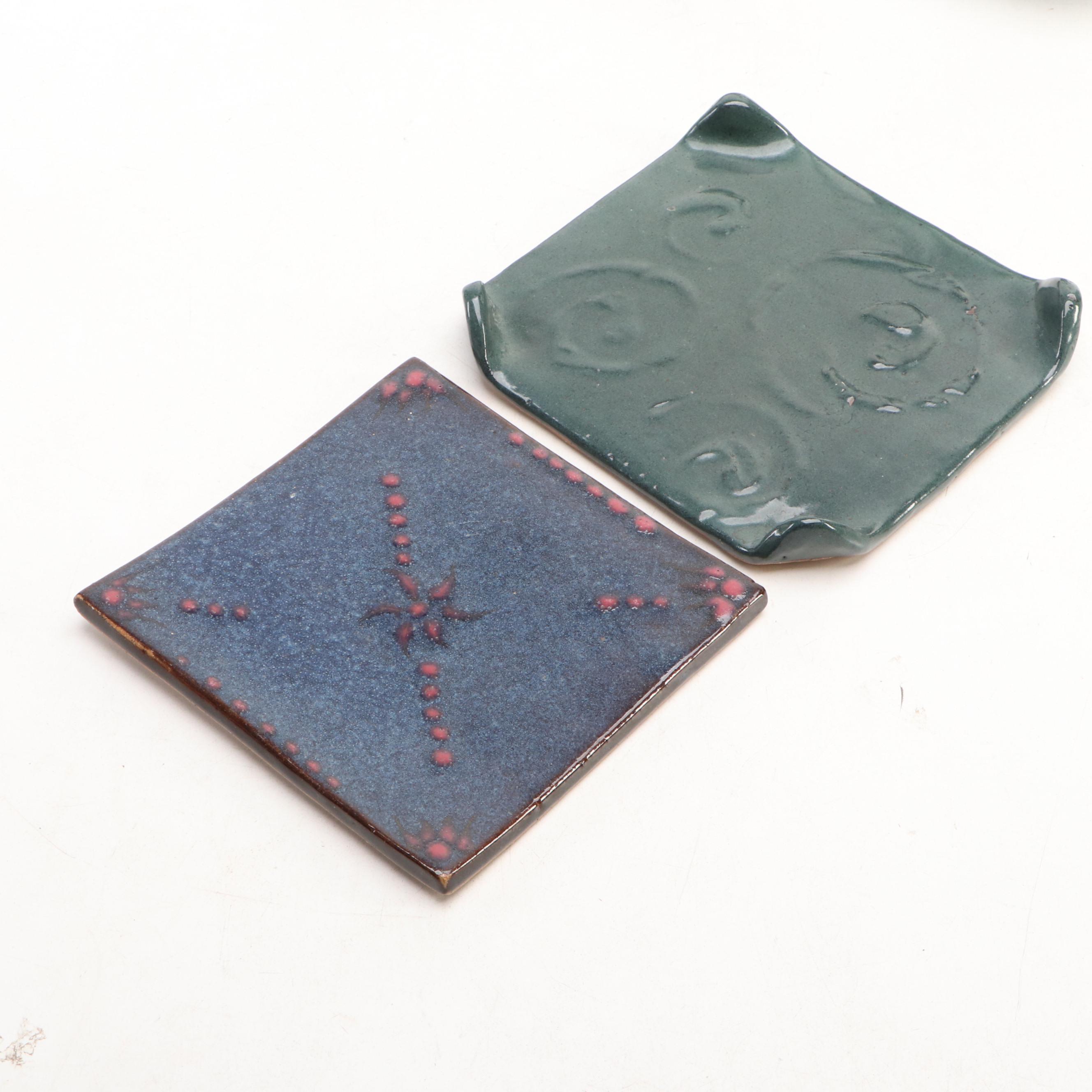 Art Pottery Tiles with Bottle Vase and Other Decor