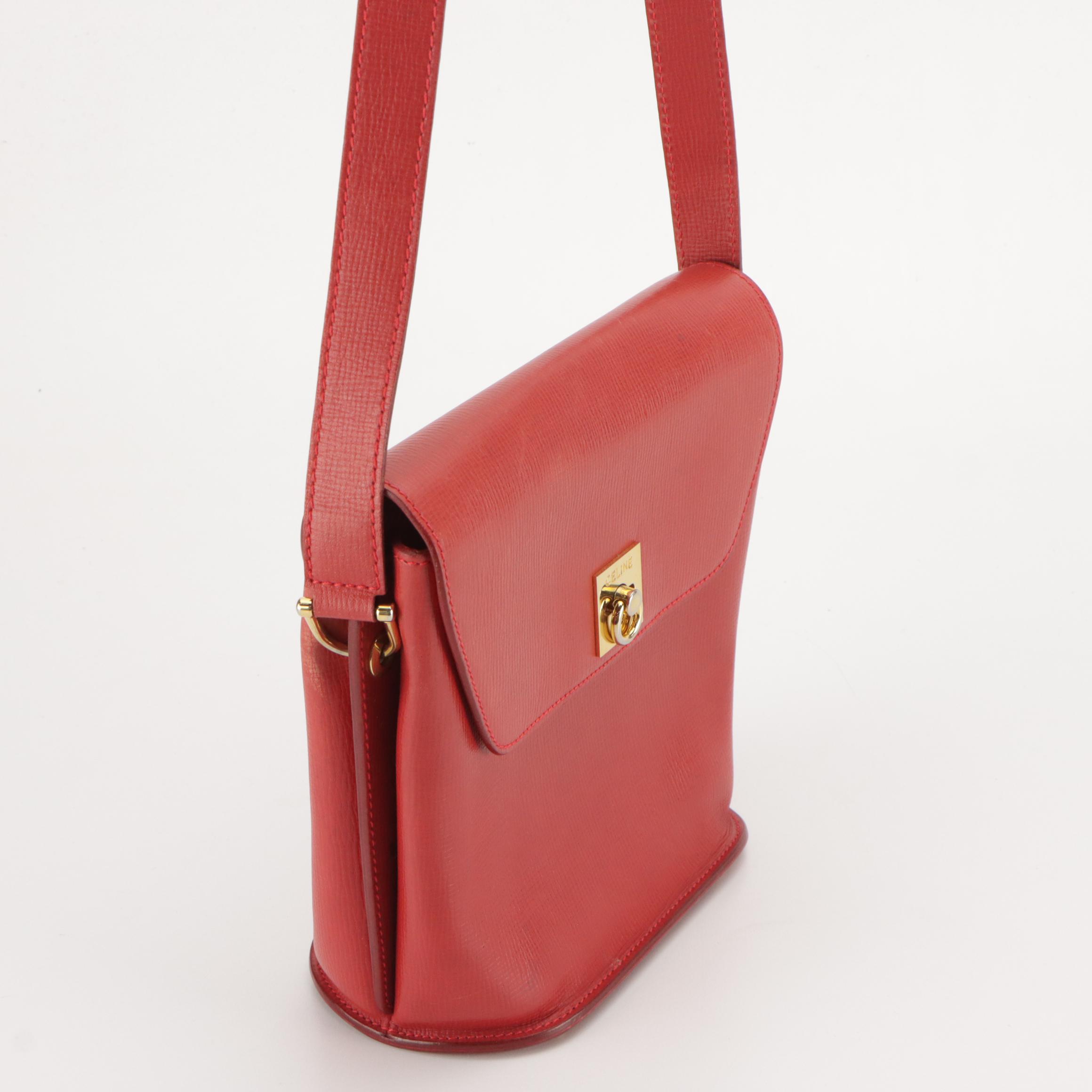 Celine Top Flap Crossbody Bag in Red Textured Leather