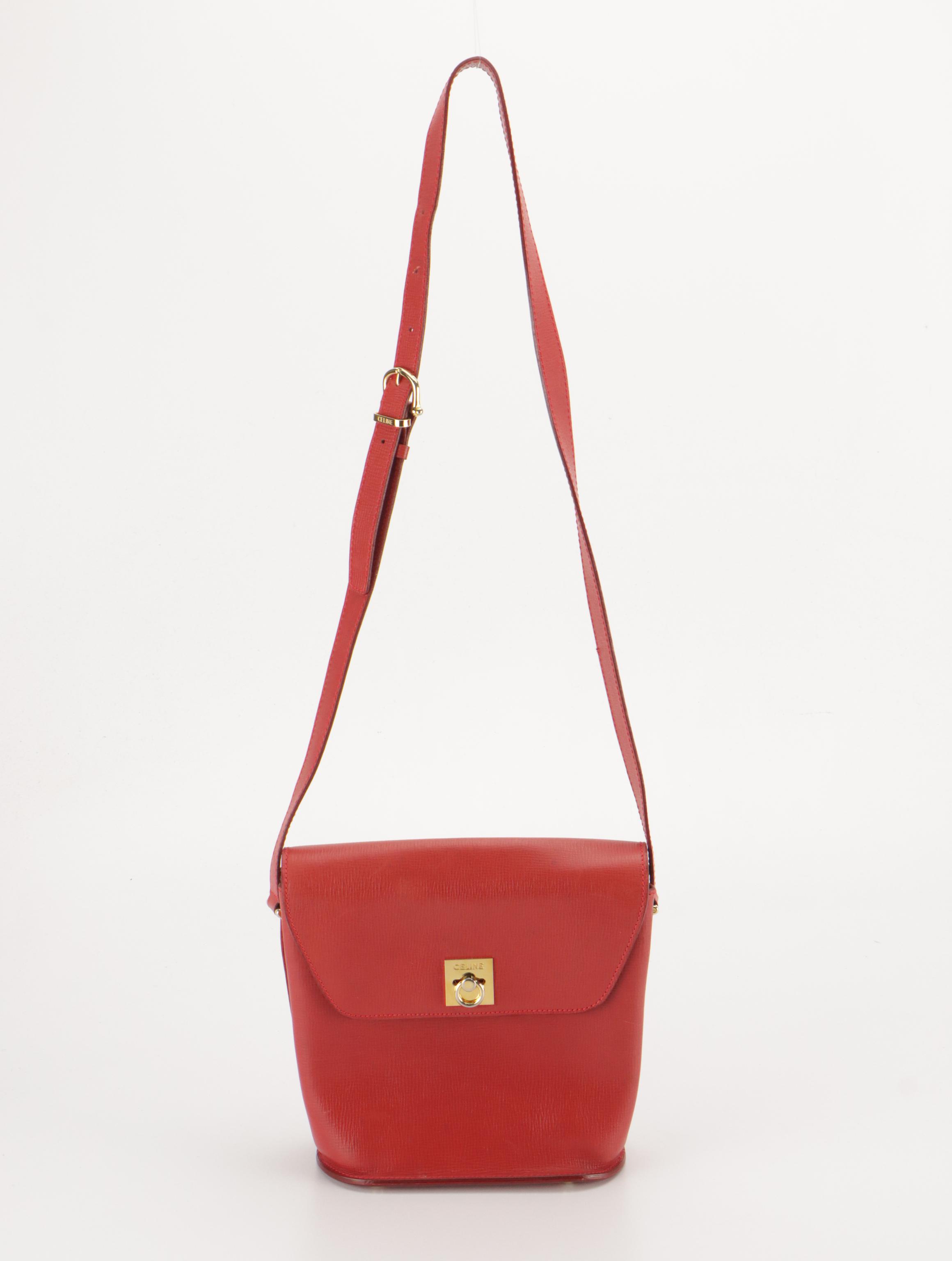 Celine Top Flap Crossbody Bag in Red Textured Leather