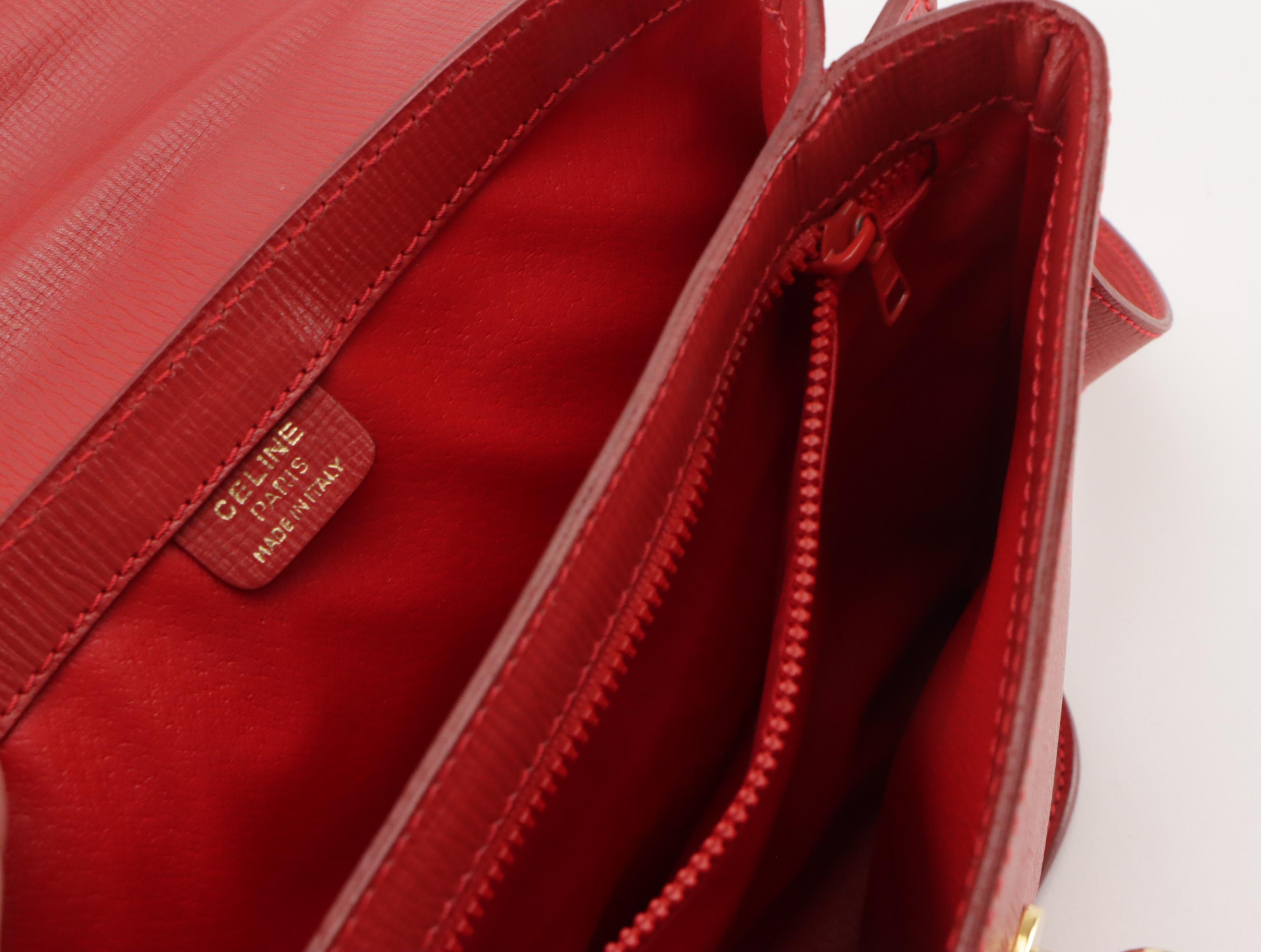 Celine Top Flap Crossbody Bag in Red Textured Leather