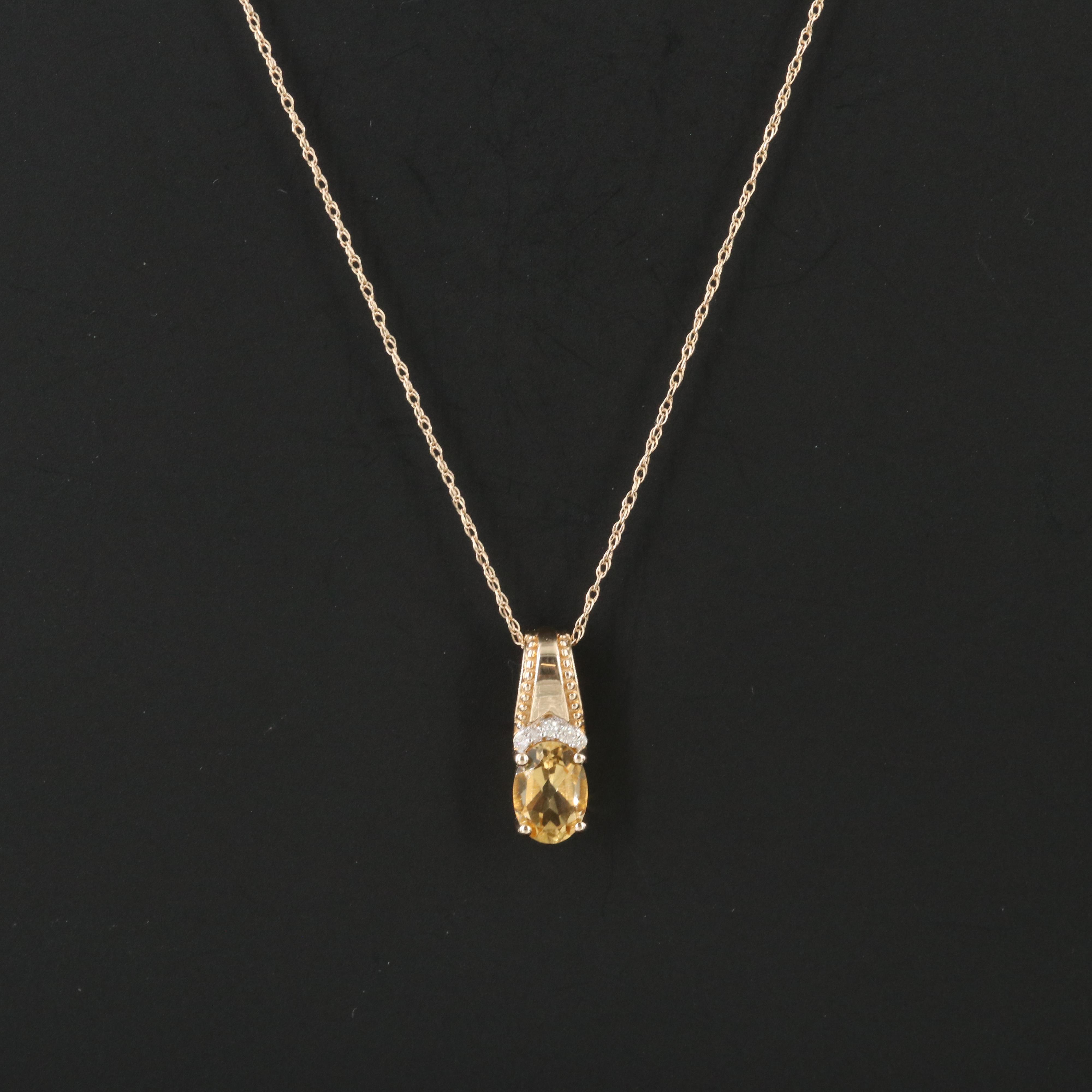 10K Citrine and Diamond Pendant Necklace