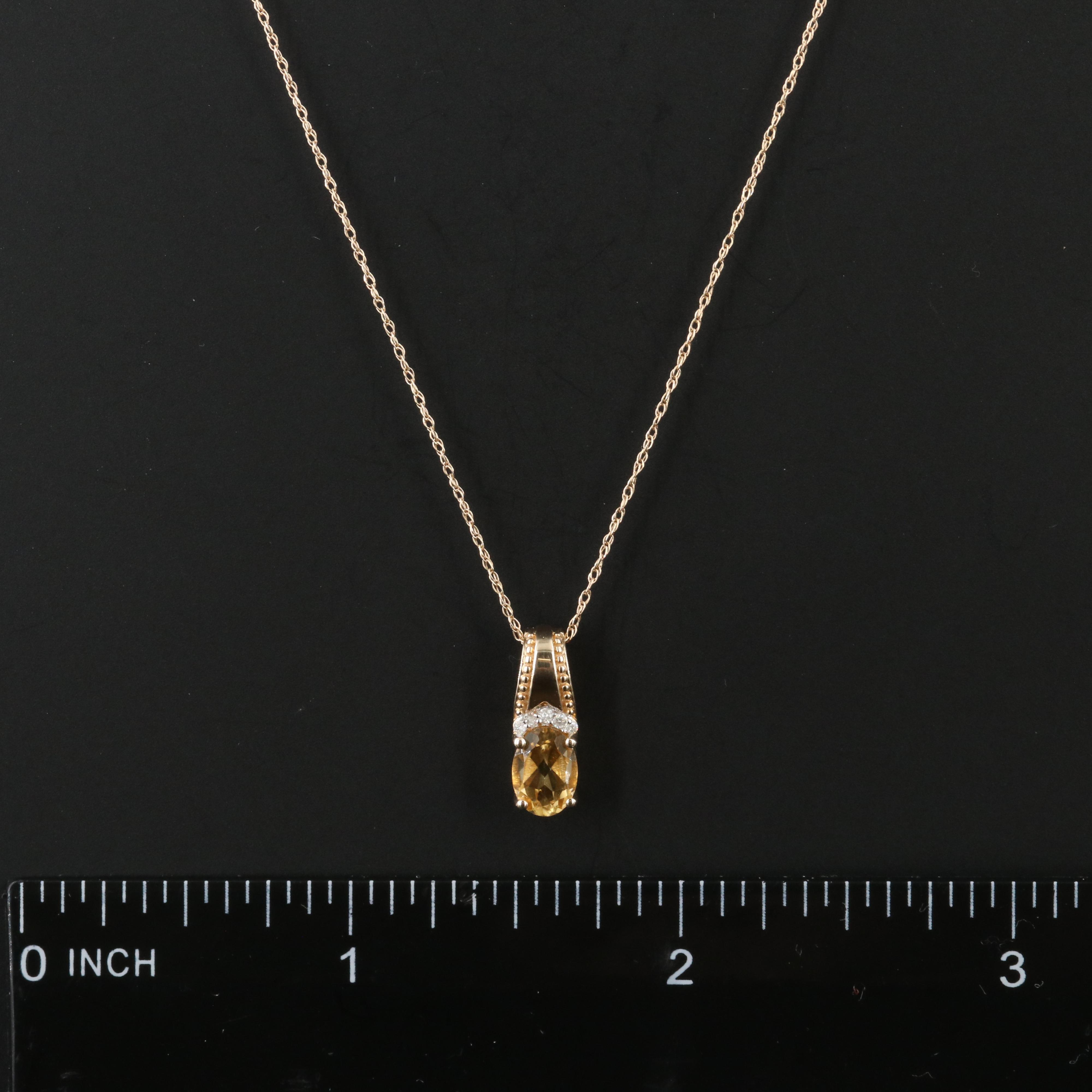 10K Citrine and Diamond Pendant Necklace