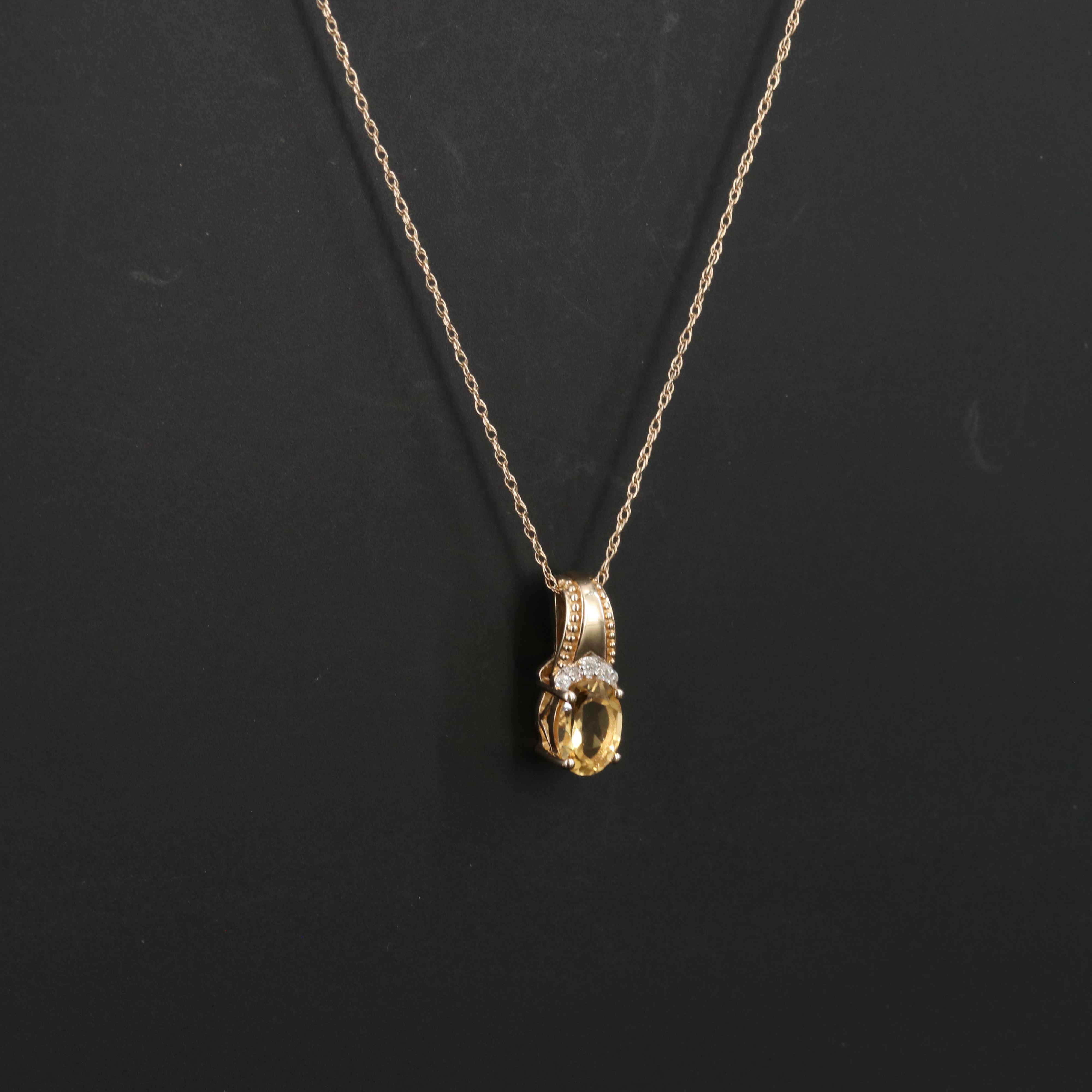 10K Citrine and Diamond Pendant Necklace