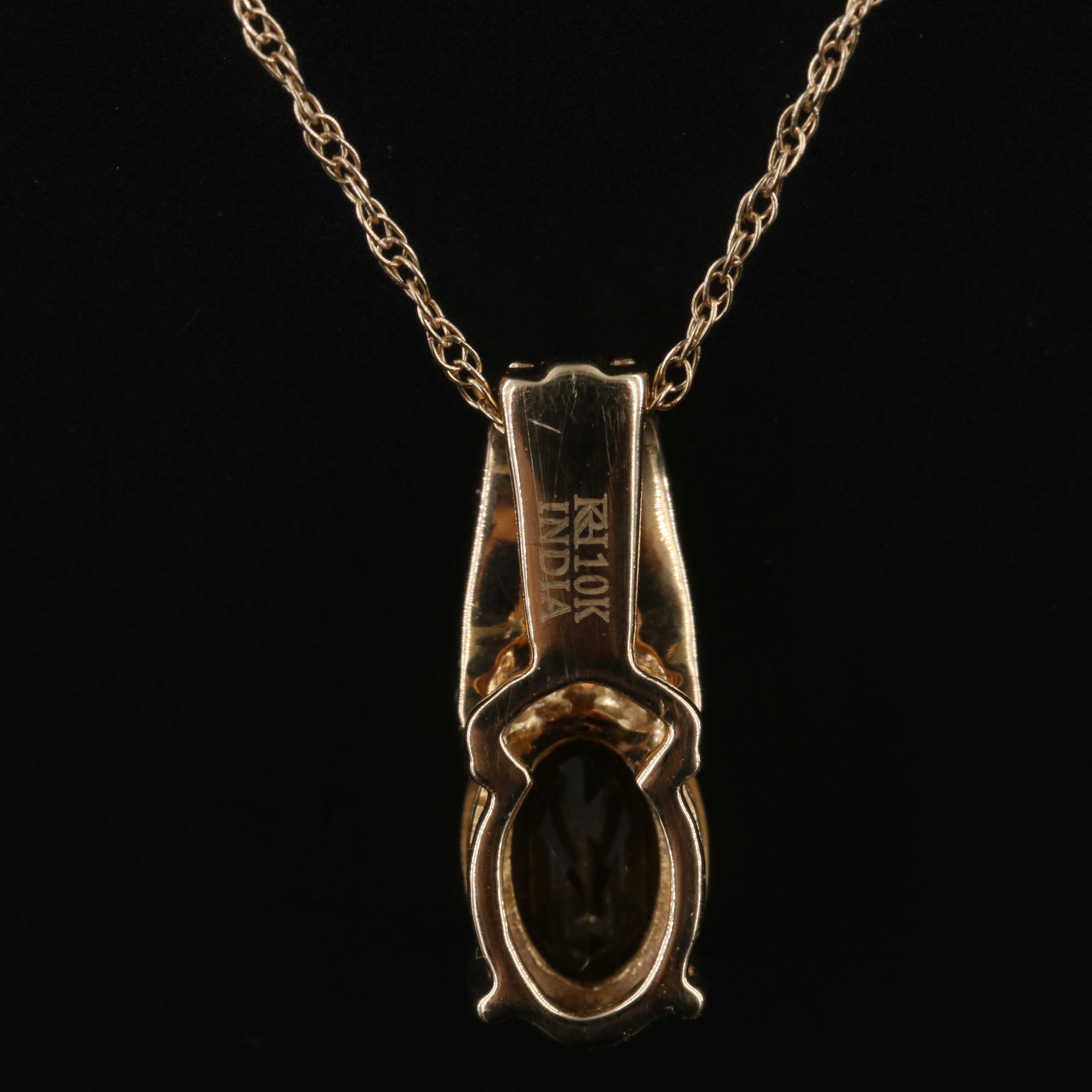 10K Citrine and Diamond Pendant Necklace