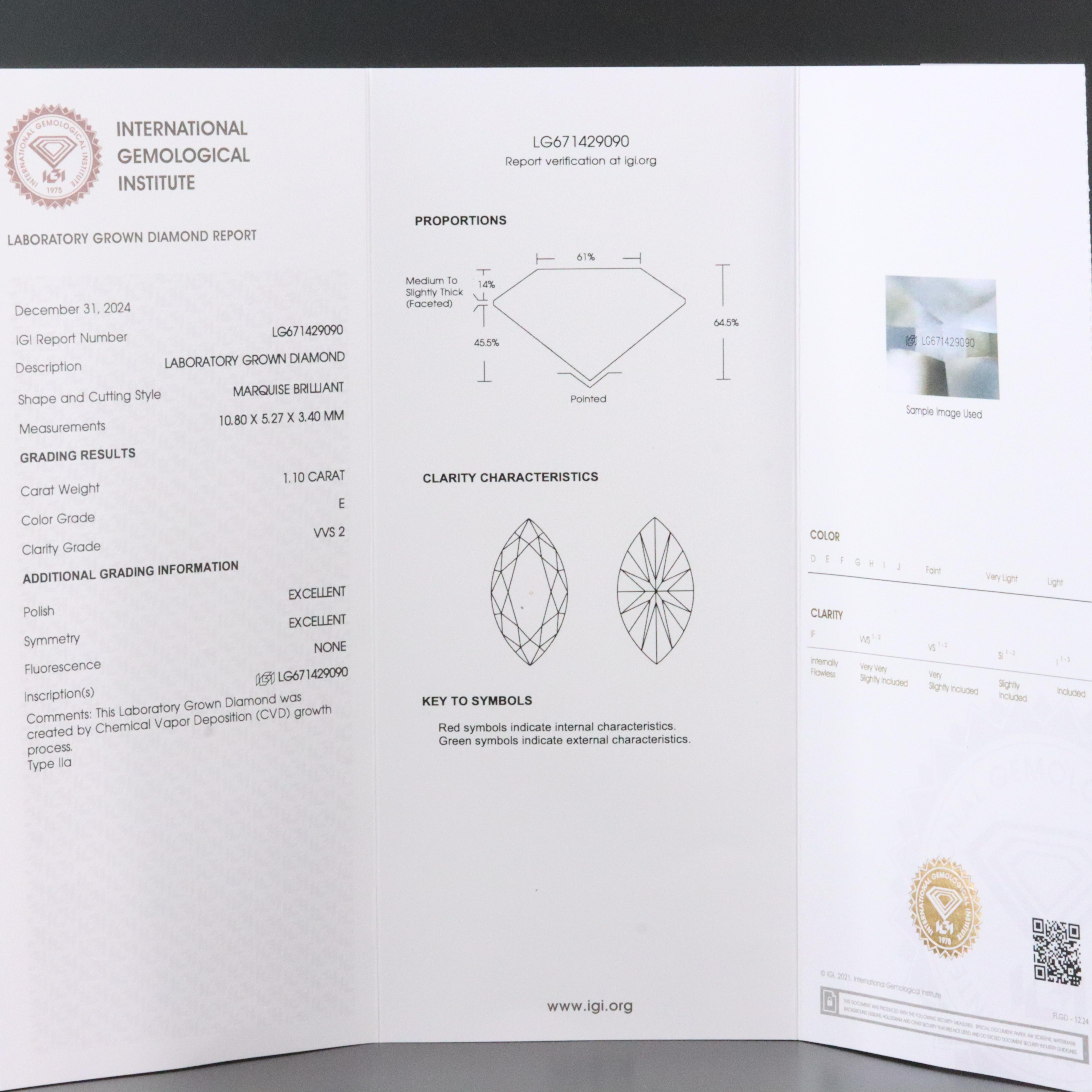 Loose 1.10 CT Lab Grown Diamond with IGI Report
