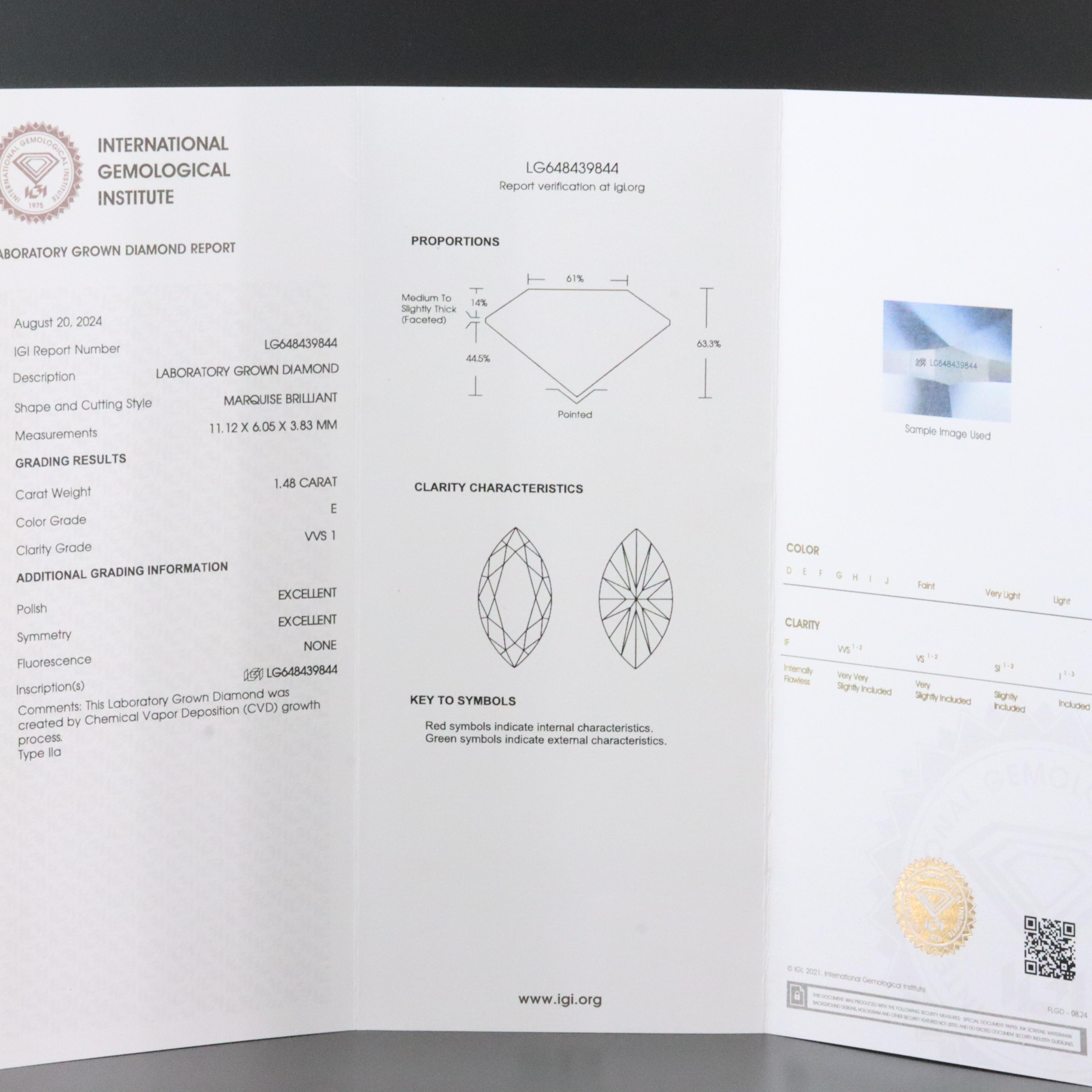 Loose 1.48 CT Lab Grown Diamond with IGI Report