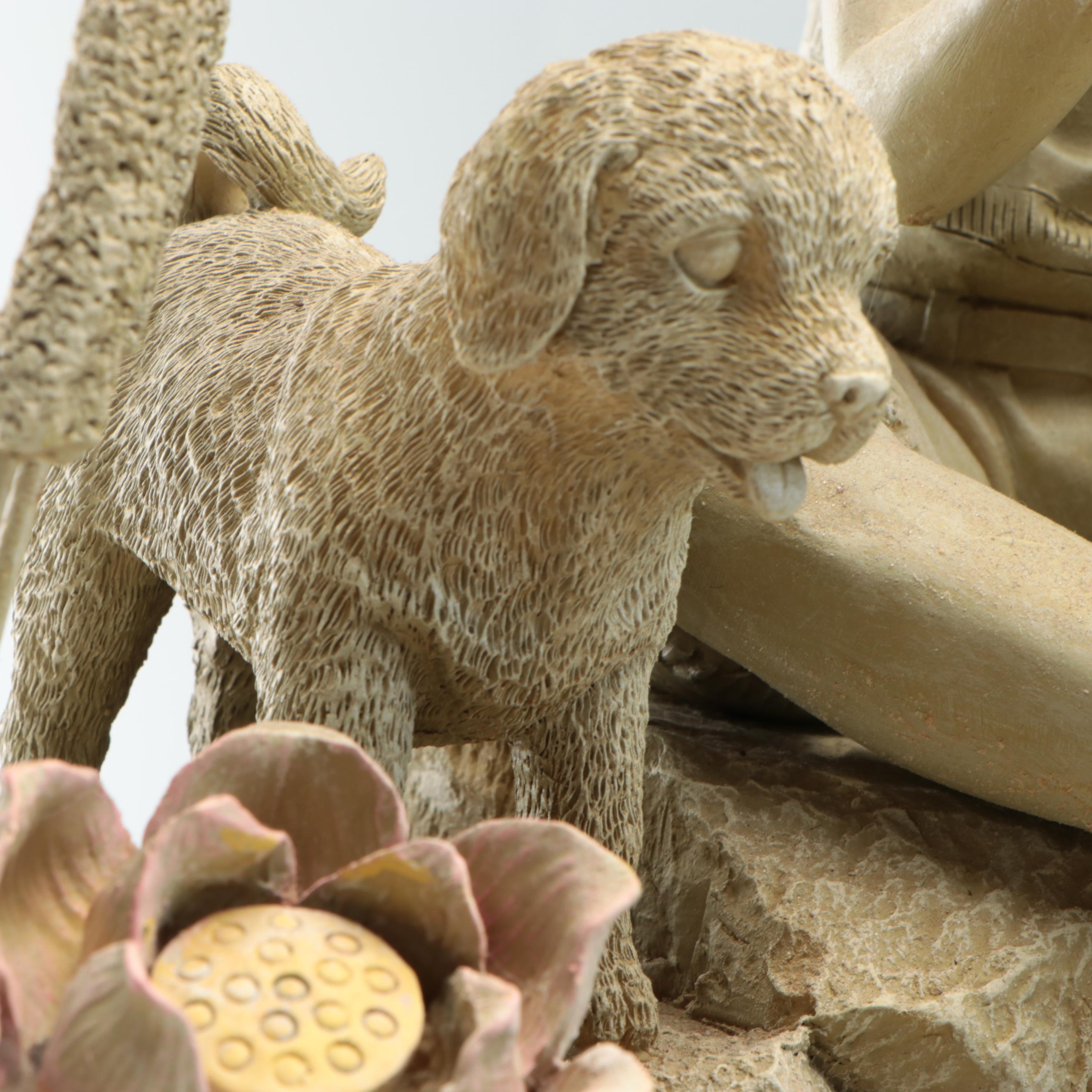Figural Water Fountain of Two Children Fishing