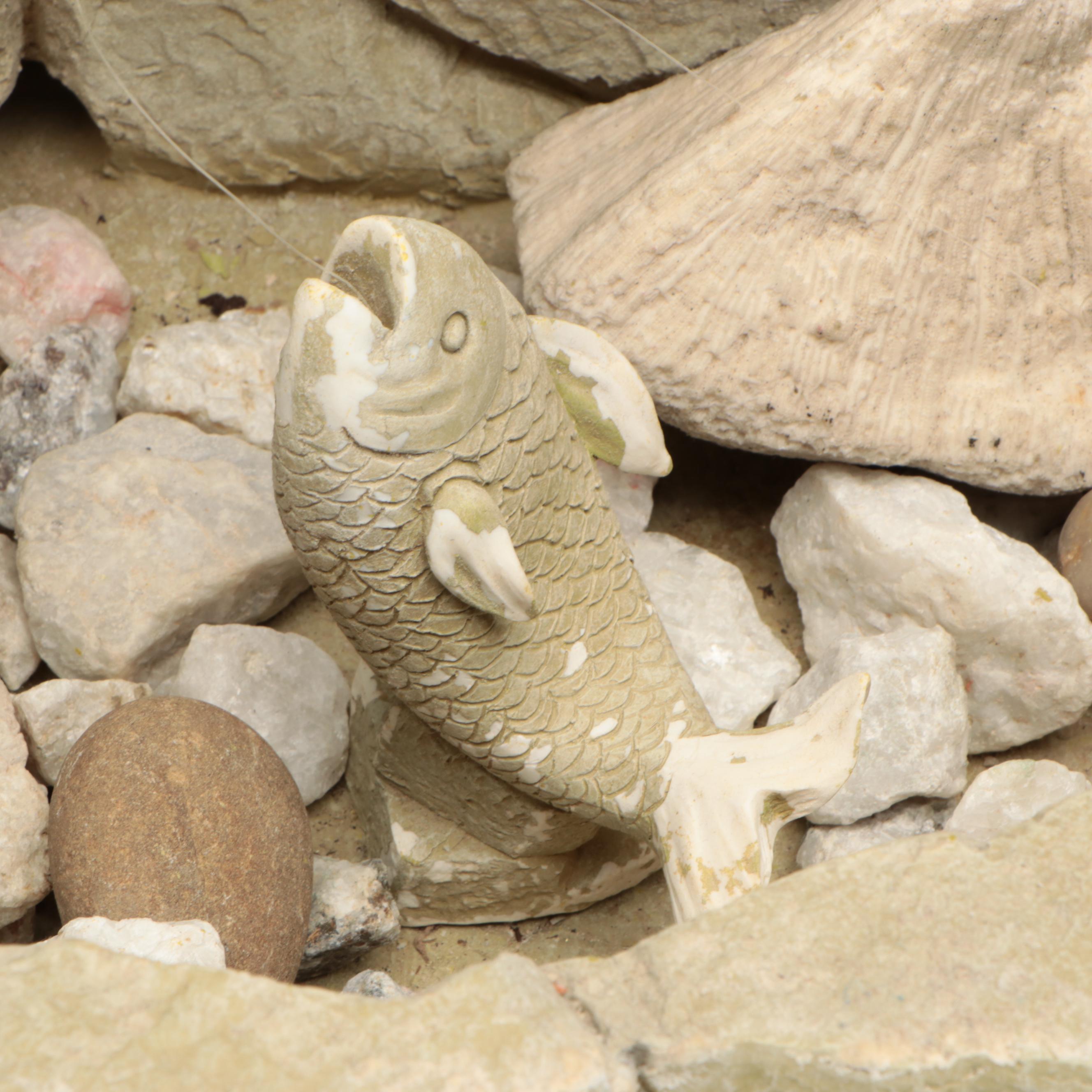 Figural Water Fountain of Two Children Fishing