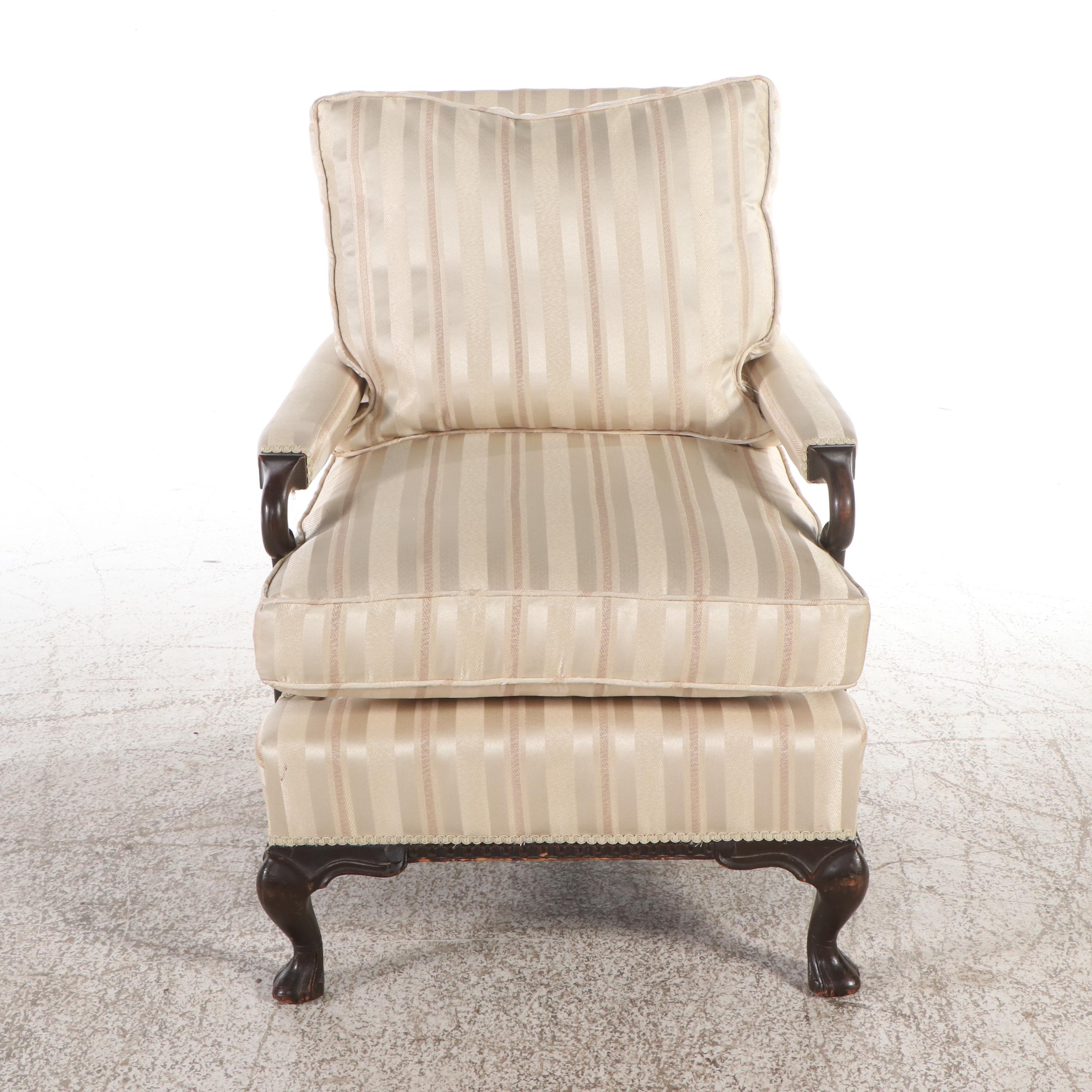 Striped Armchair with Ottoman
