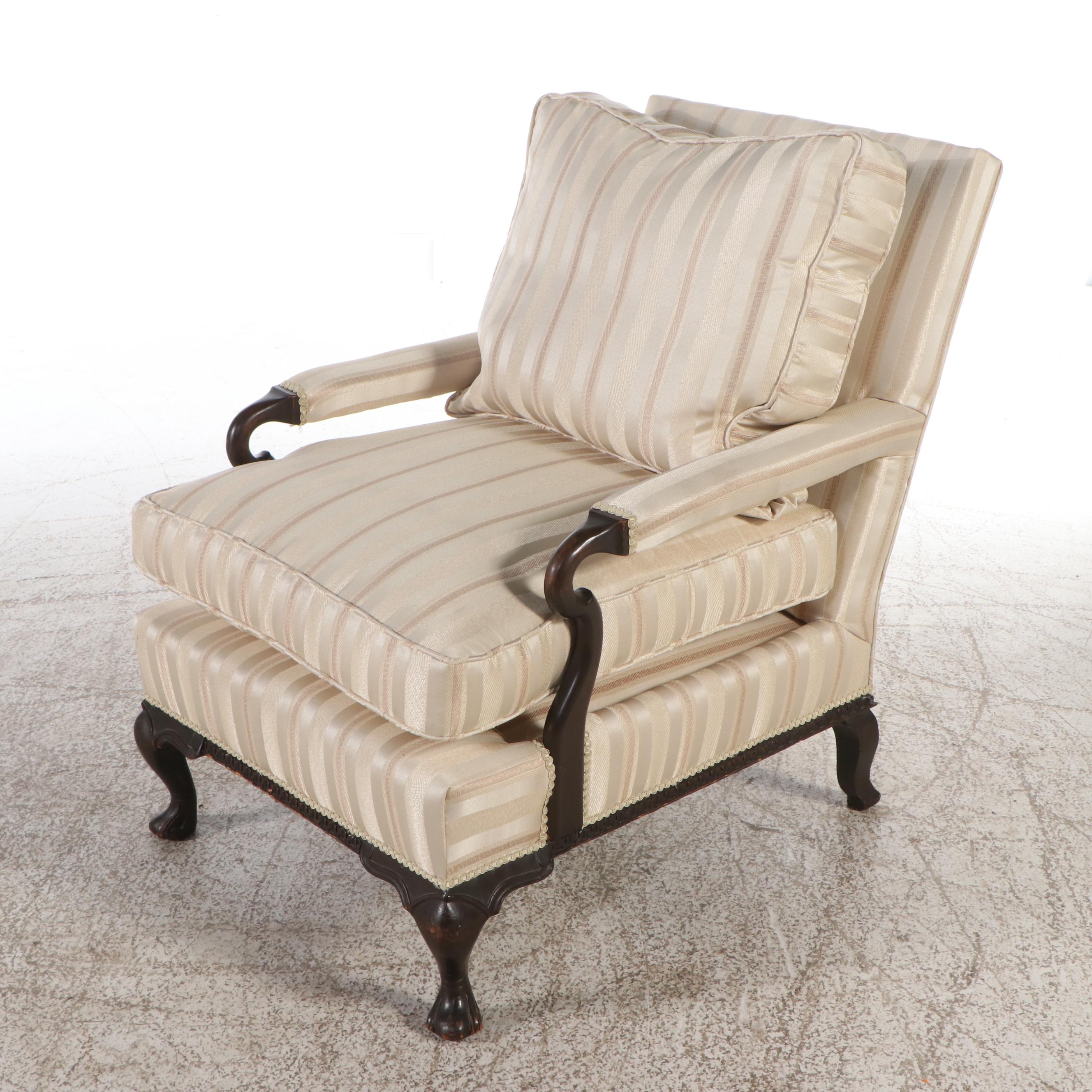 Striped Armchair with Ottoman