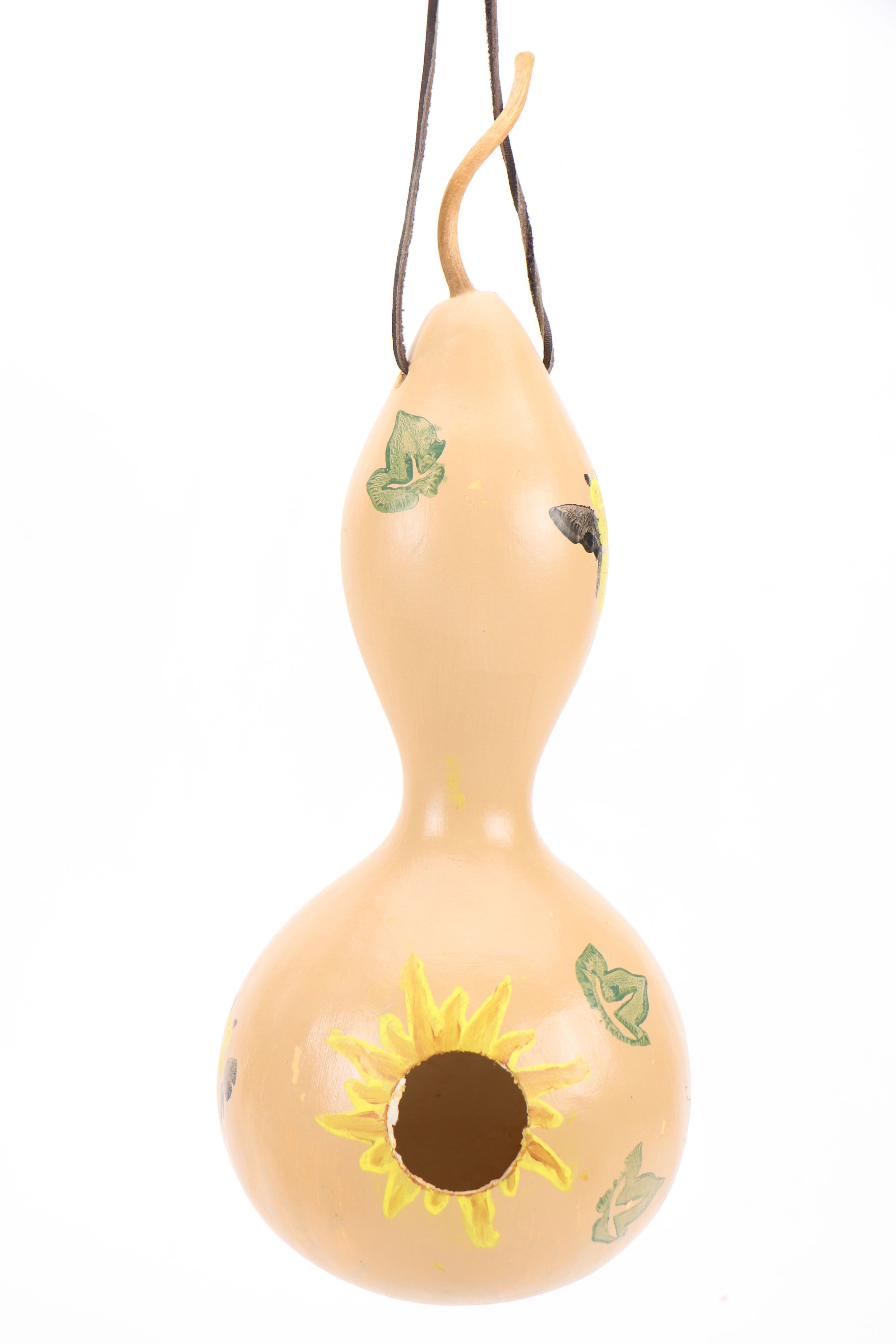 Gourd Birdhouse and Baskets with Polychrome Wood Puffin