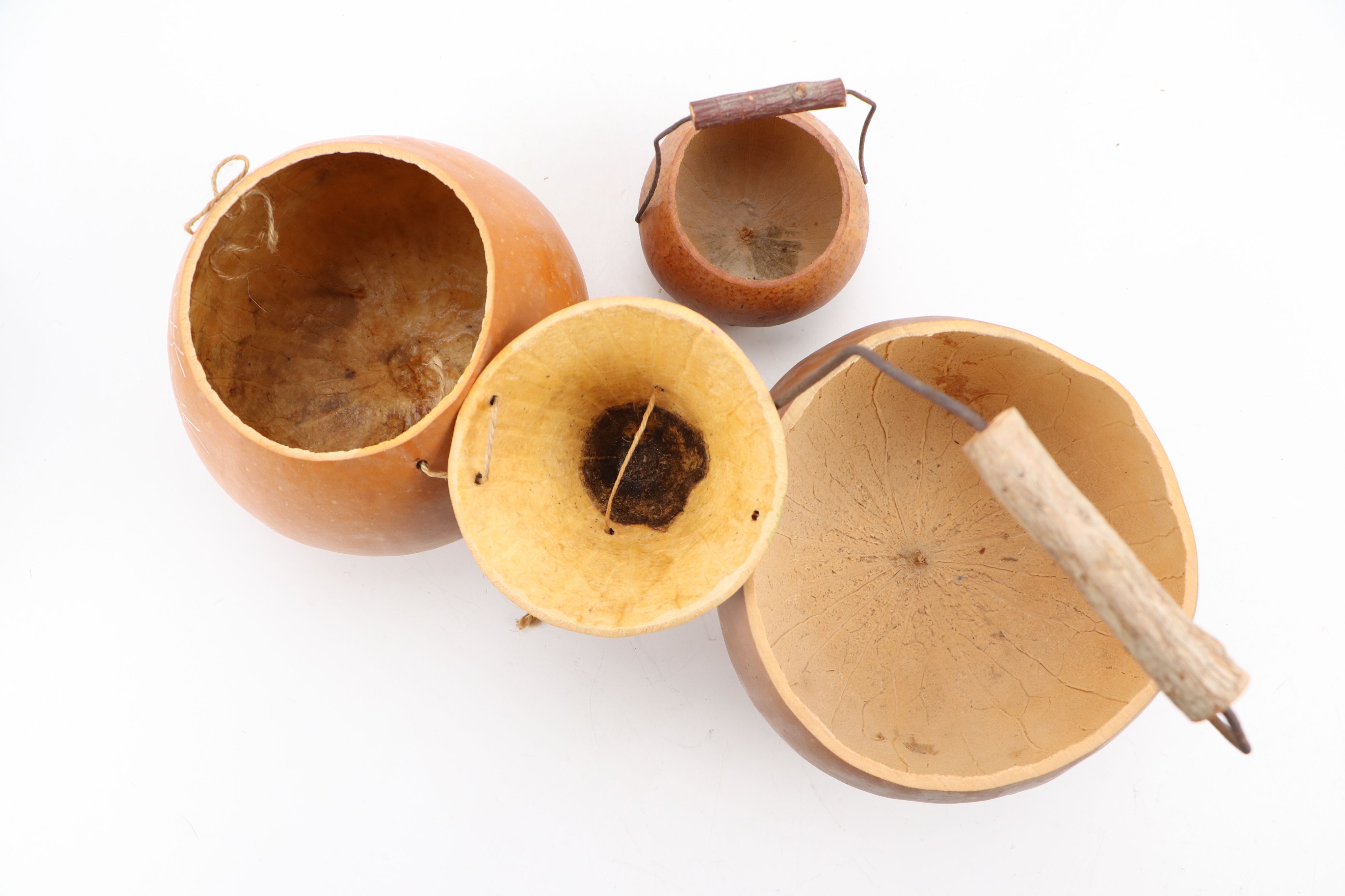Gourd Birdhouse and Baskets with Polychrome Wood Puffin