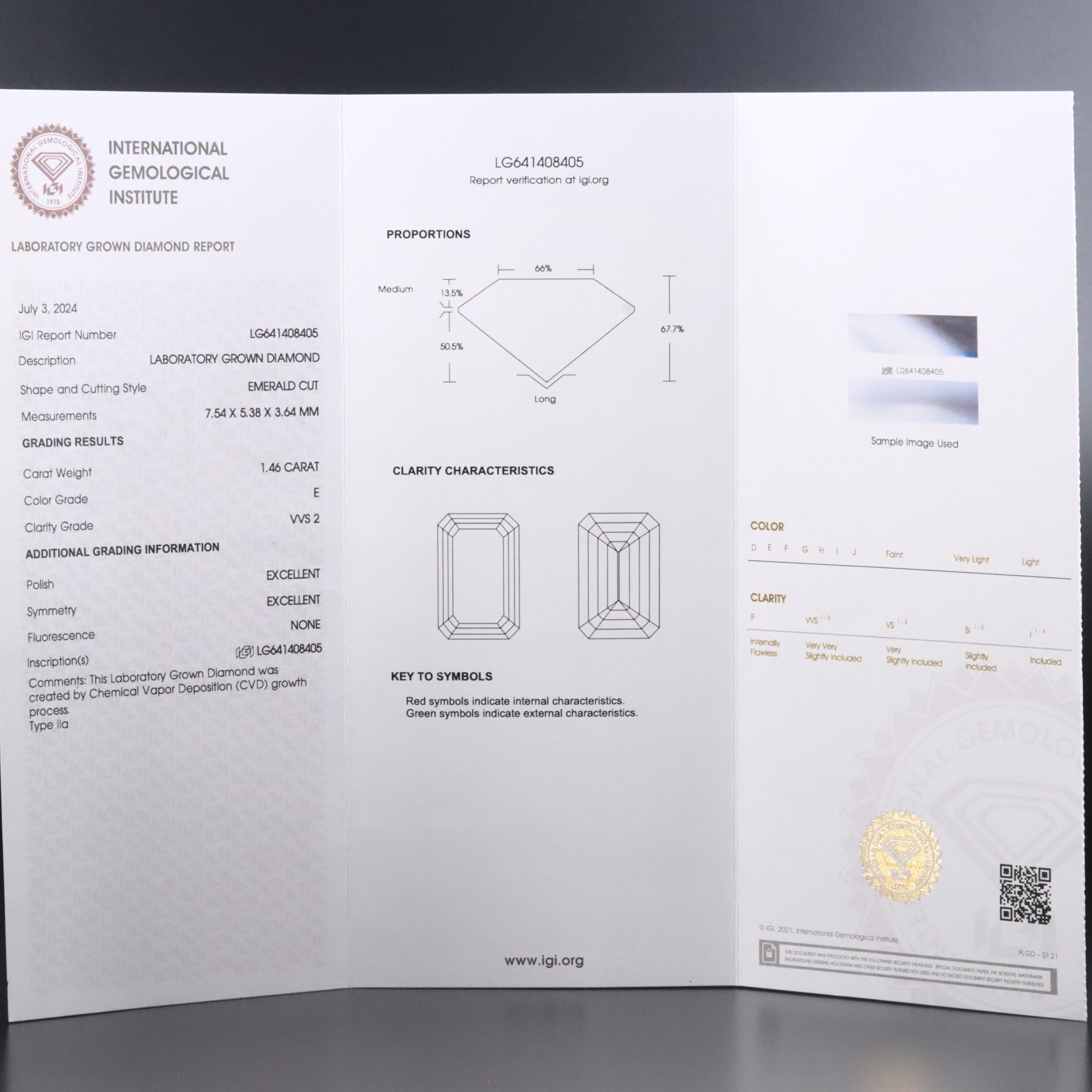 Loose 1.46 CT Lab Grown Diamond with IGI Report