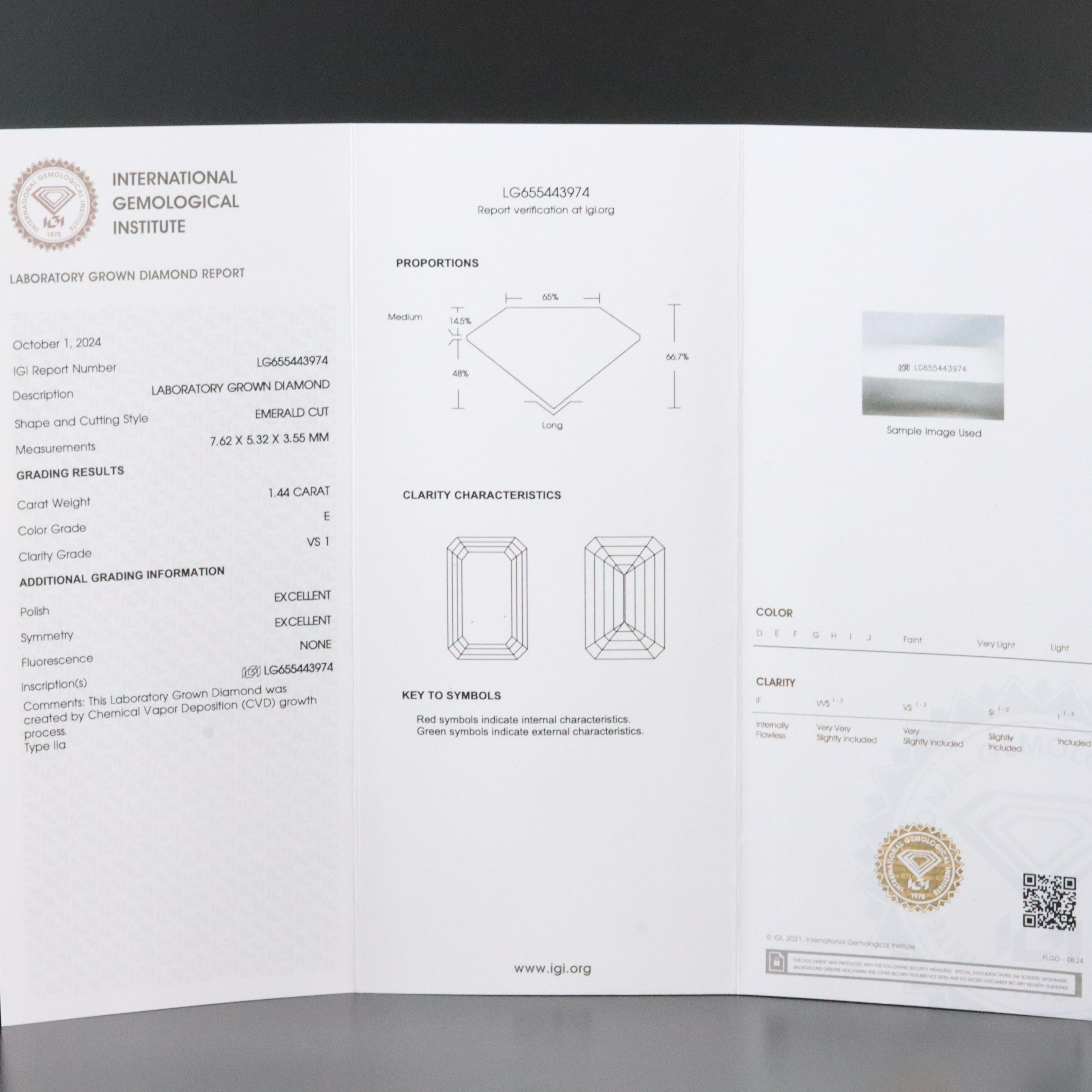Loose 1.44 CT Lab Grown Diamond with IGI Report